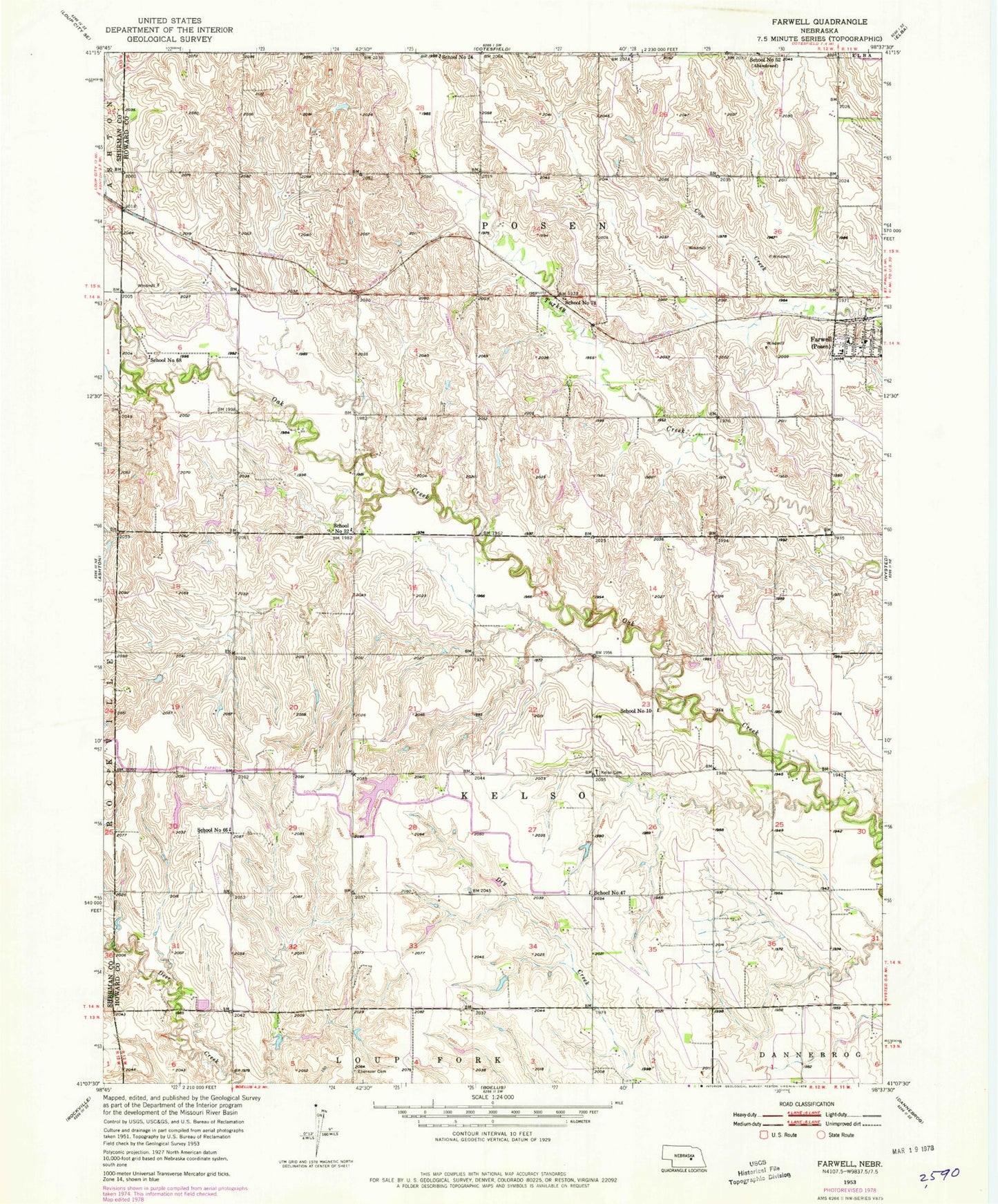 Classic USGS Farwell Nebraska 7.5'x7.5' Topo Map Image