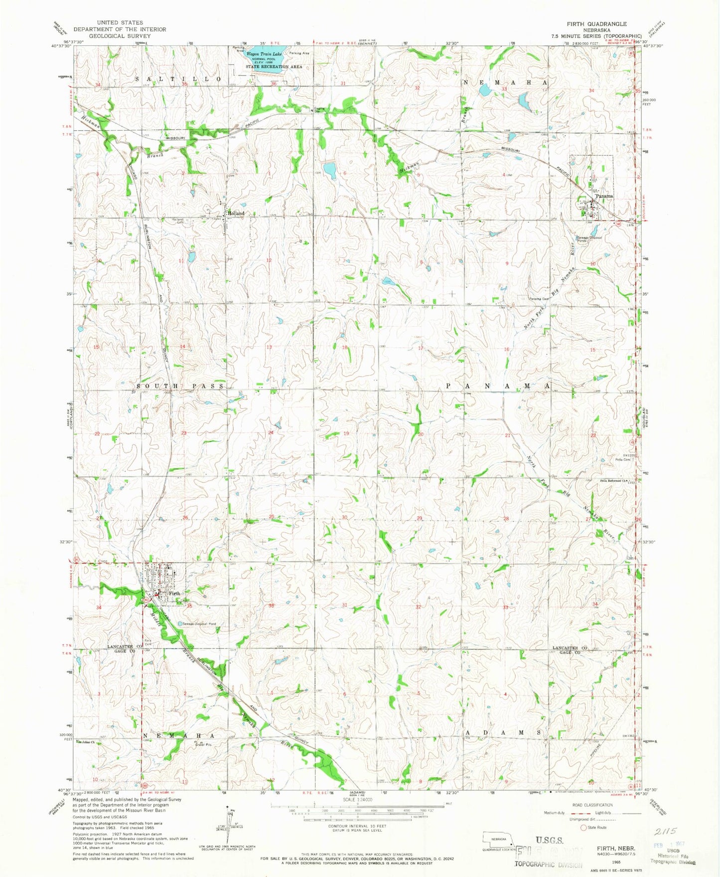 Classic USGS Firth Nebraska 7.5'x7.5' Topo Map Image