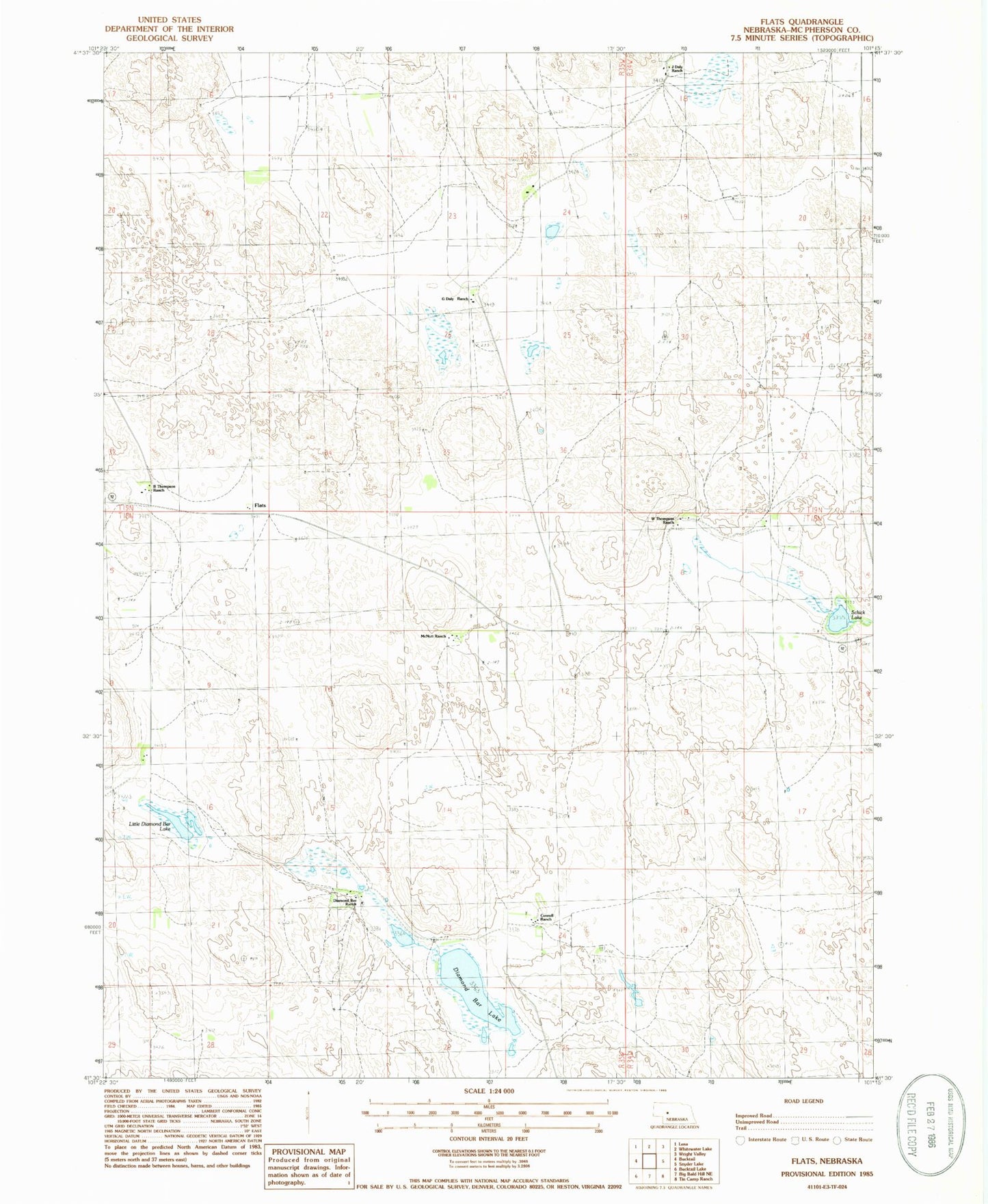 Classic USGS Flats Nebraska 7.5'x7.5' Topo Map Image
