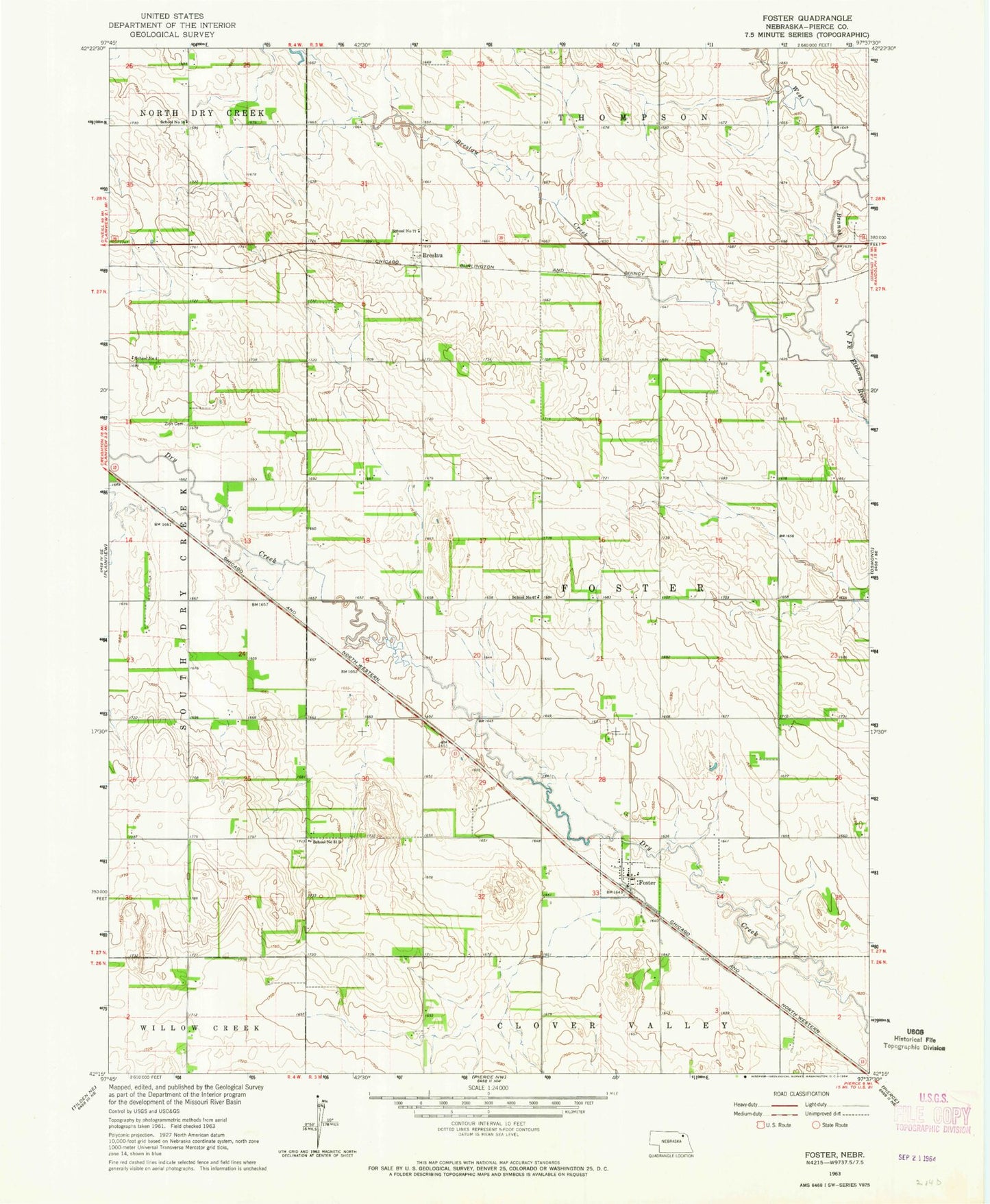 Classic USGS Foster Nebraska 7.5'x7.5' Topo Map Image