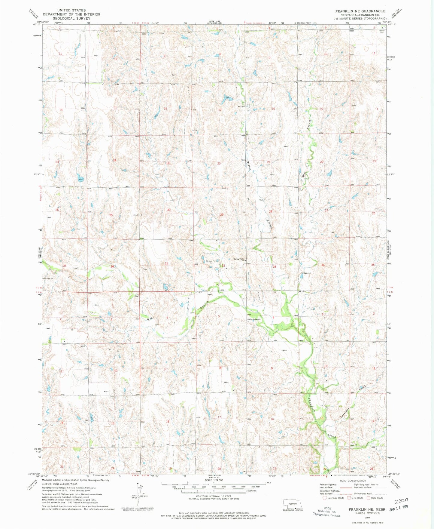 Classic USGS Franklin NE Nebraska 7.5'x7.5' Topo Map Image