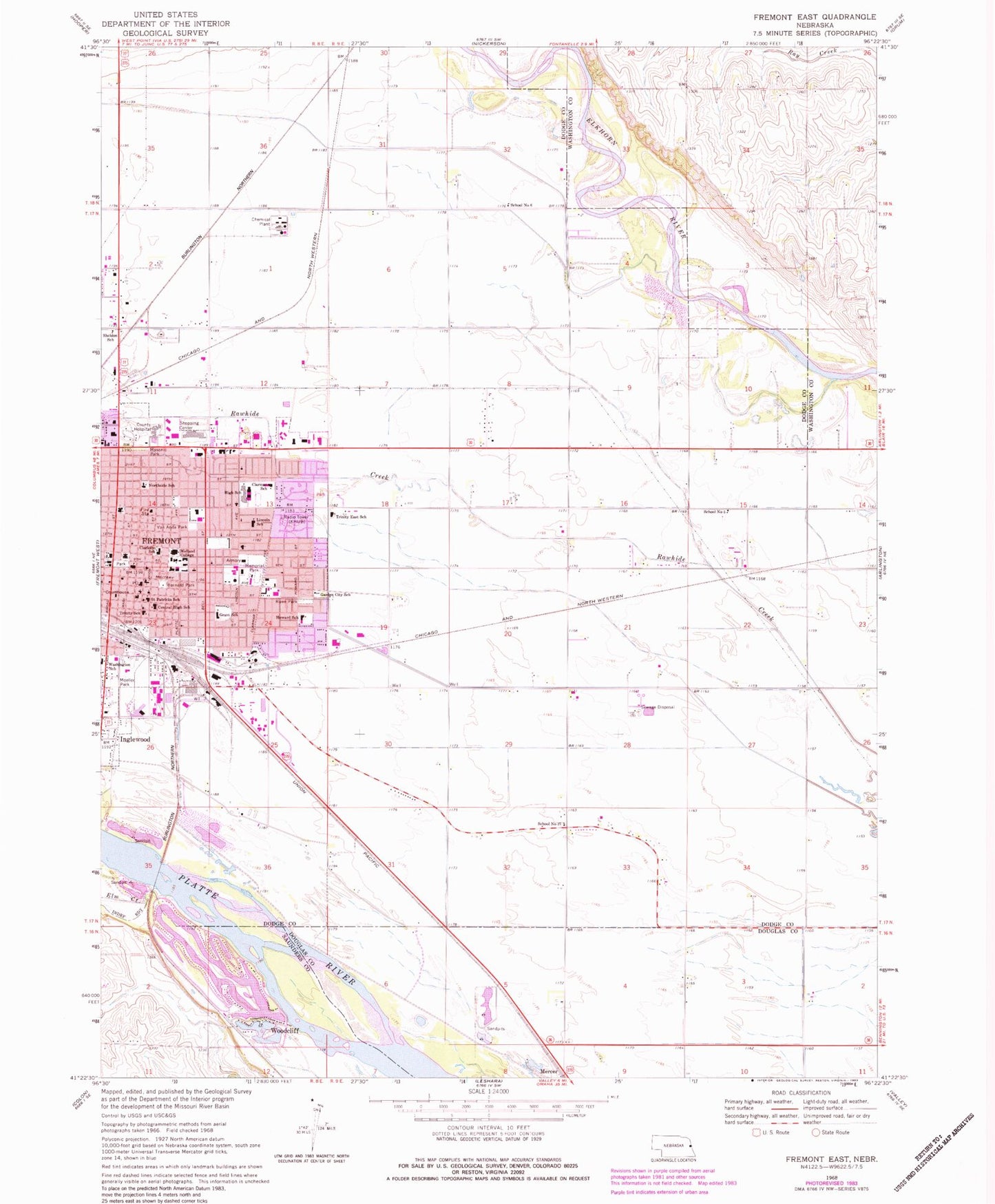 Classic USGS Fremont East Nebraska 7.5'x7.5' Topo Map Image