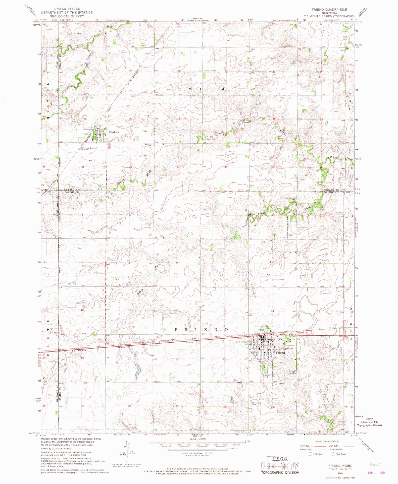 Classic USGS Friend Nebraska 7.5'x7.5' Topo Map MyTopo Map Store