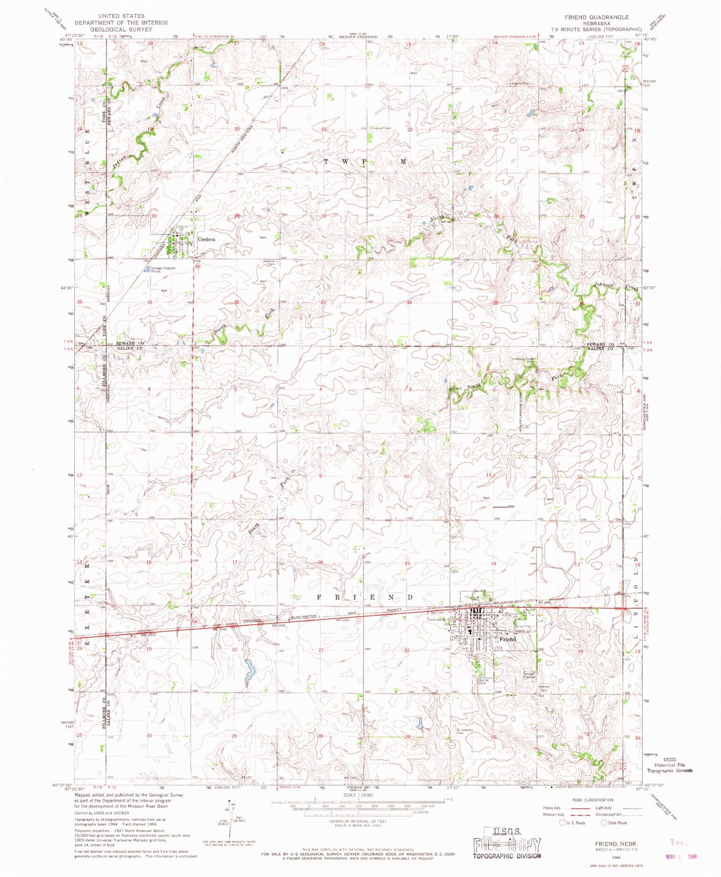 Classic USGS Friend Nebraska 7.5'x7.5' Topo Map Image