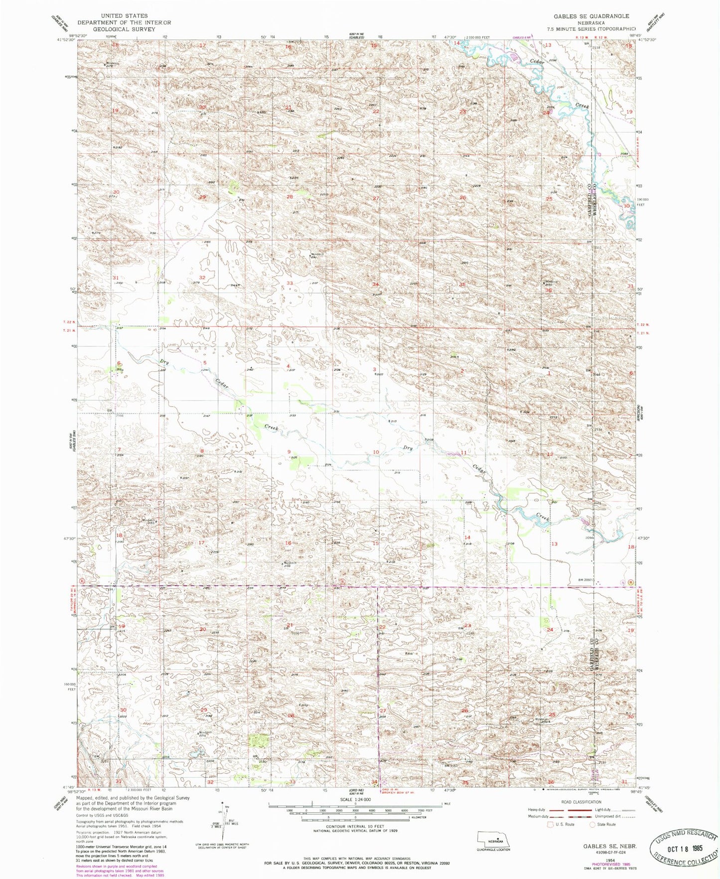 Classic USGS Gables SE Nebraska 7.5'x7.5' Topo Map Image