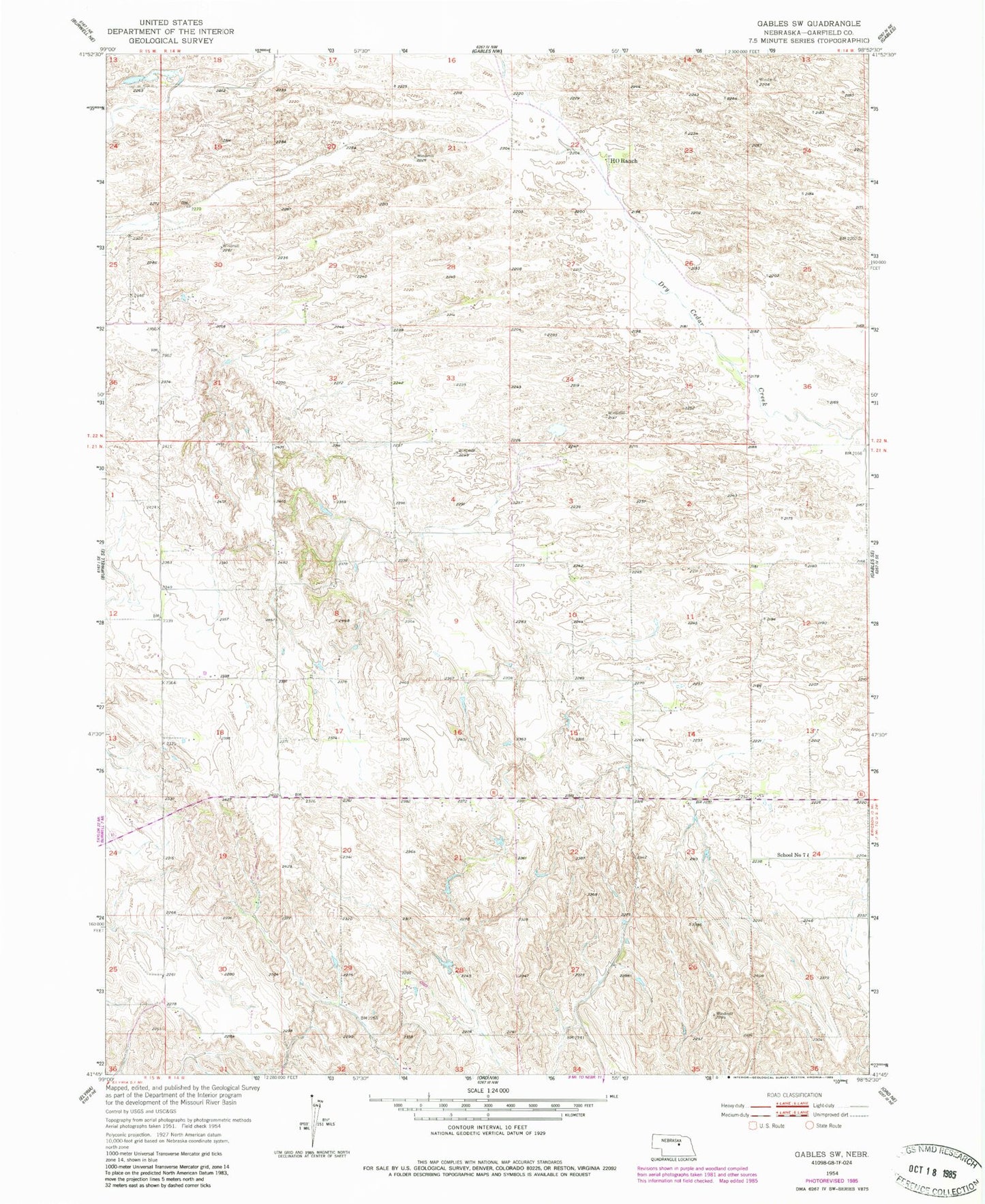 Classic USGS Gables SW Nebraska 7.5'x7.5' Topo Map Image