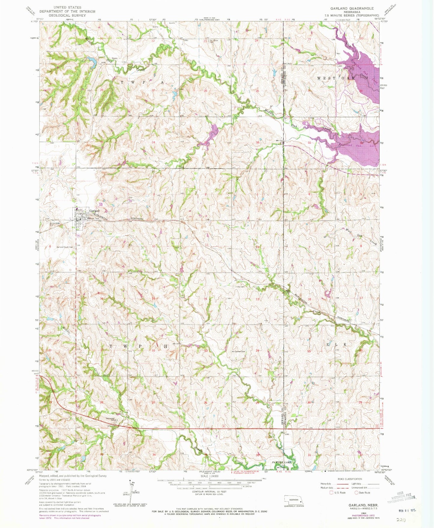 Classic USGS Garland Nebraska 7.5'x7.5' Topo Map Image