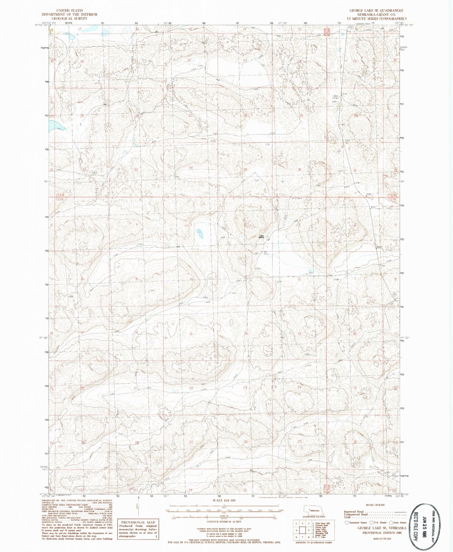 Classic USGS George Lake SE Nebraska 7.5'x7.5' Topo Map Image