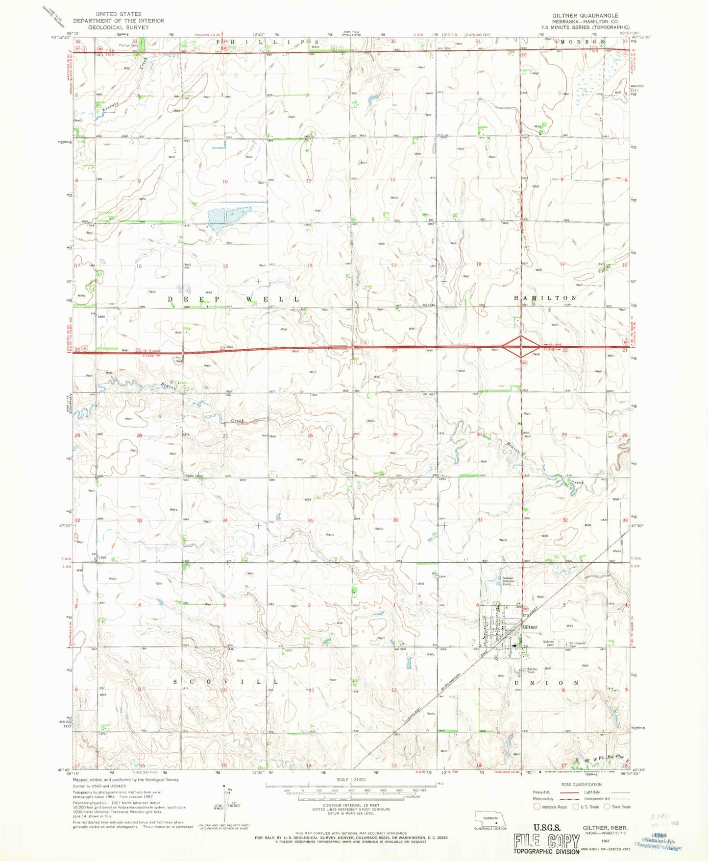 Classic USGS Giltner Nebraska 7.5'x7.5' Topo Map Image