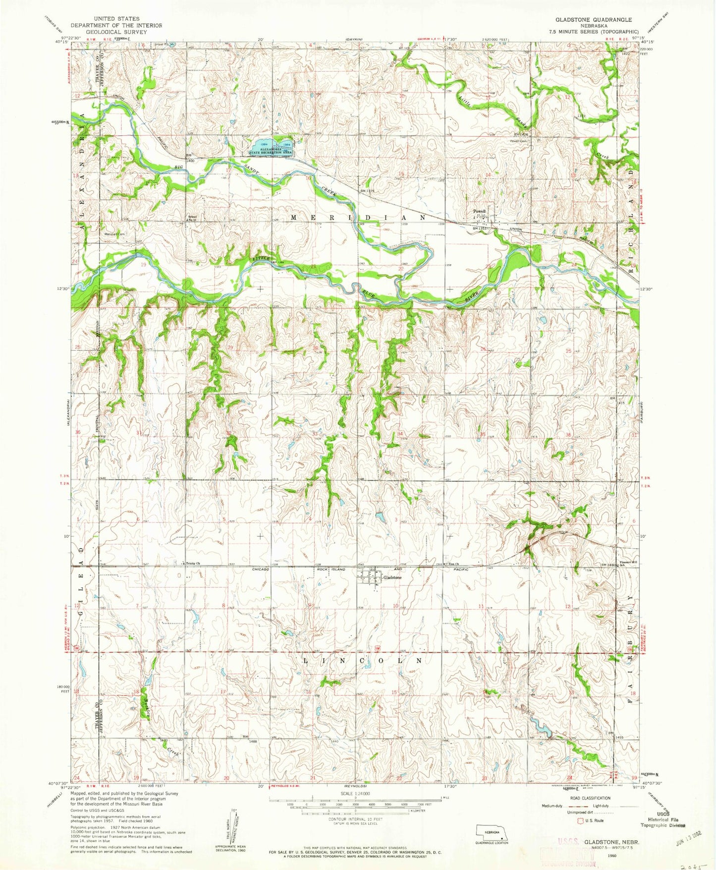 Classic USGS Gladstone Nebraska 7.5'x7.5' Topo Map Image