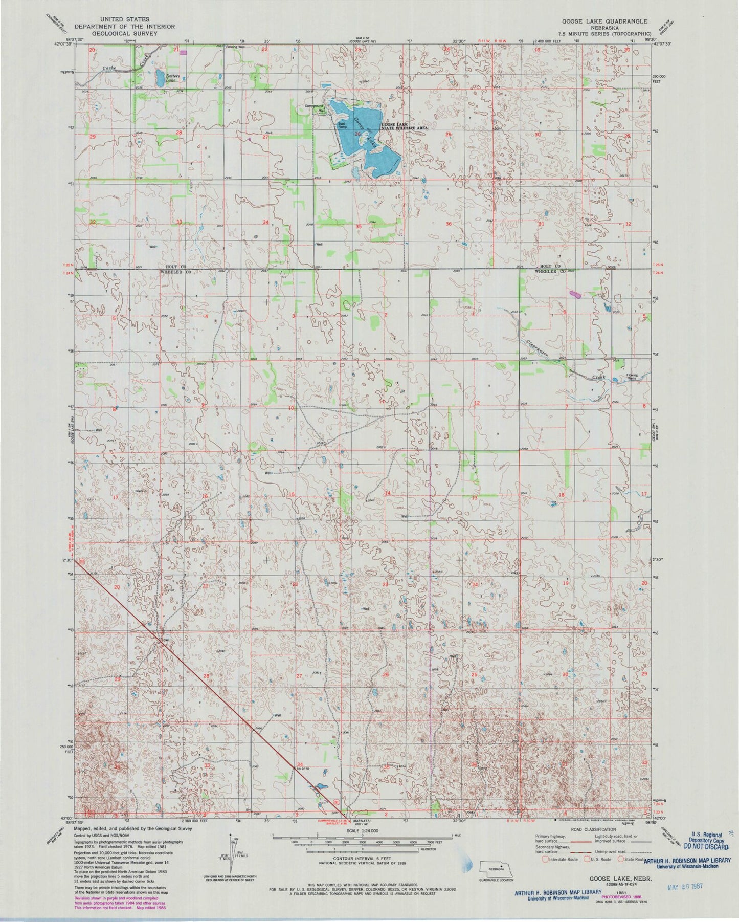 Classic USGS Goose Lake Nebraska 7.5'x7.5' Topo Map Image