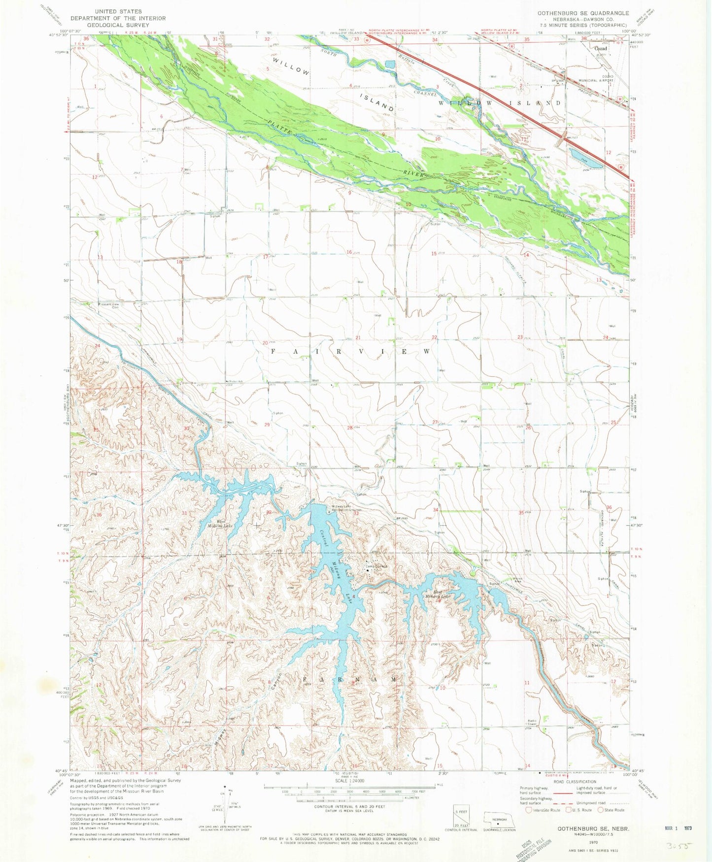 Classic USGS Gothenburg SE Nebraska 7.5'x7.5' Topo Map Image