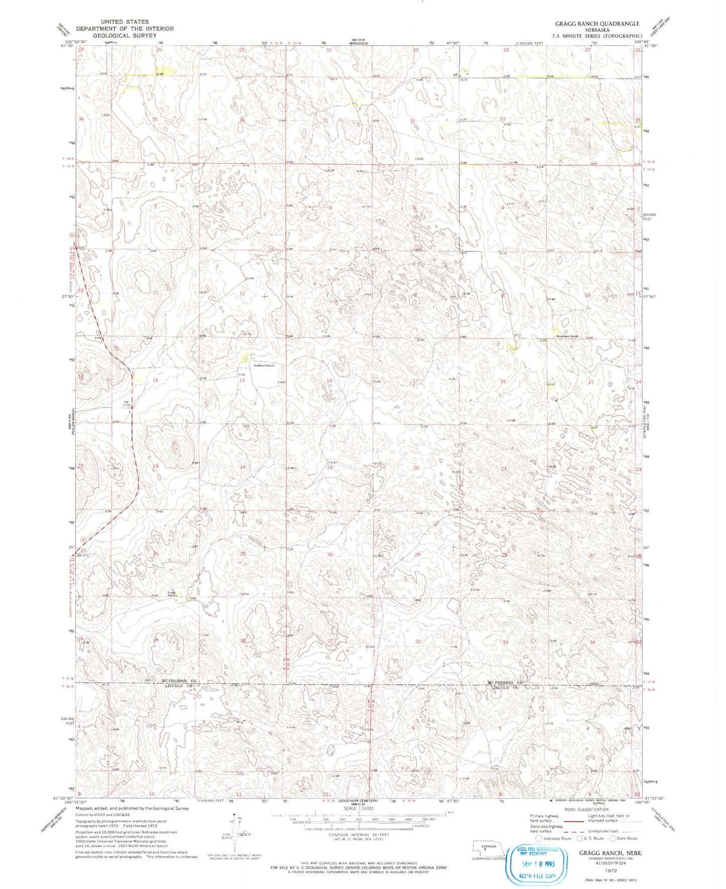 Classic USGS Gragg Ranch Nebraska 7.5'x7.5' Topo Map Image