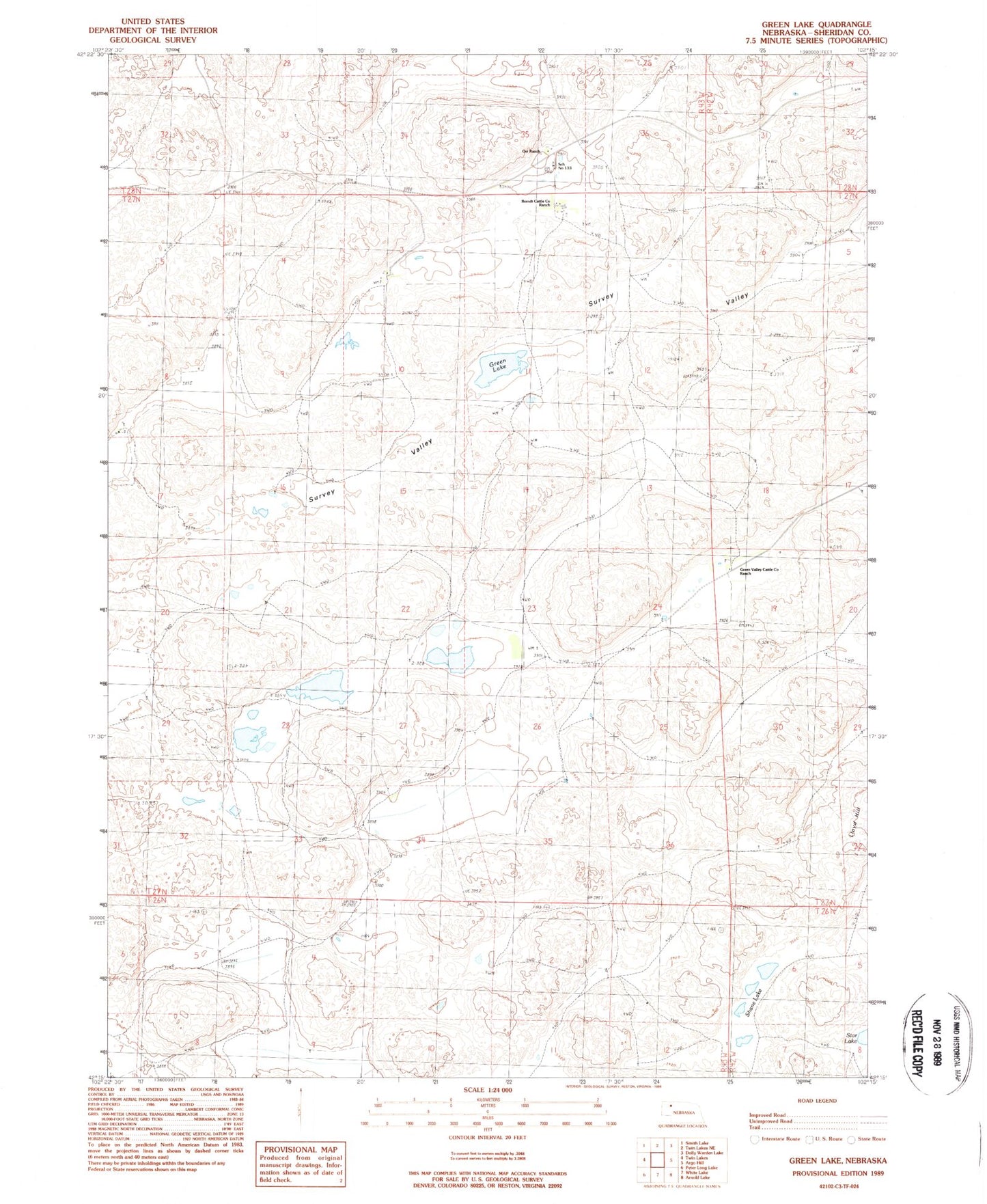 Classic USGS Green Lake Nebraska 7.5'x7.5' Topo Map Image