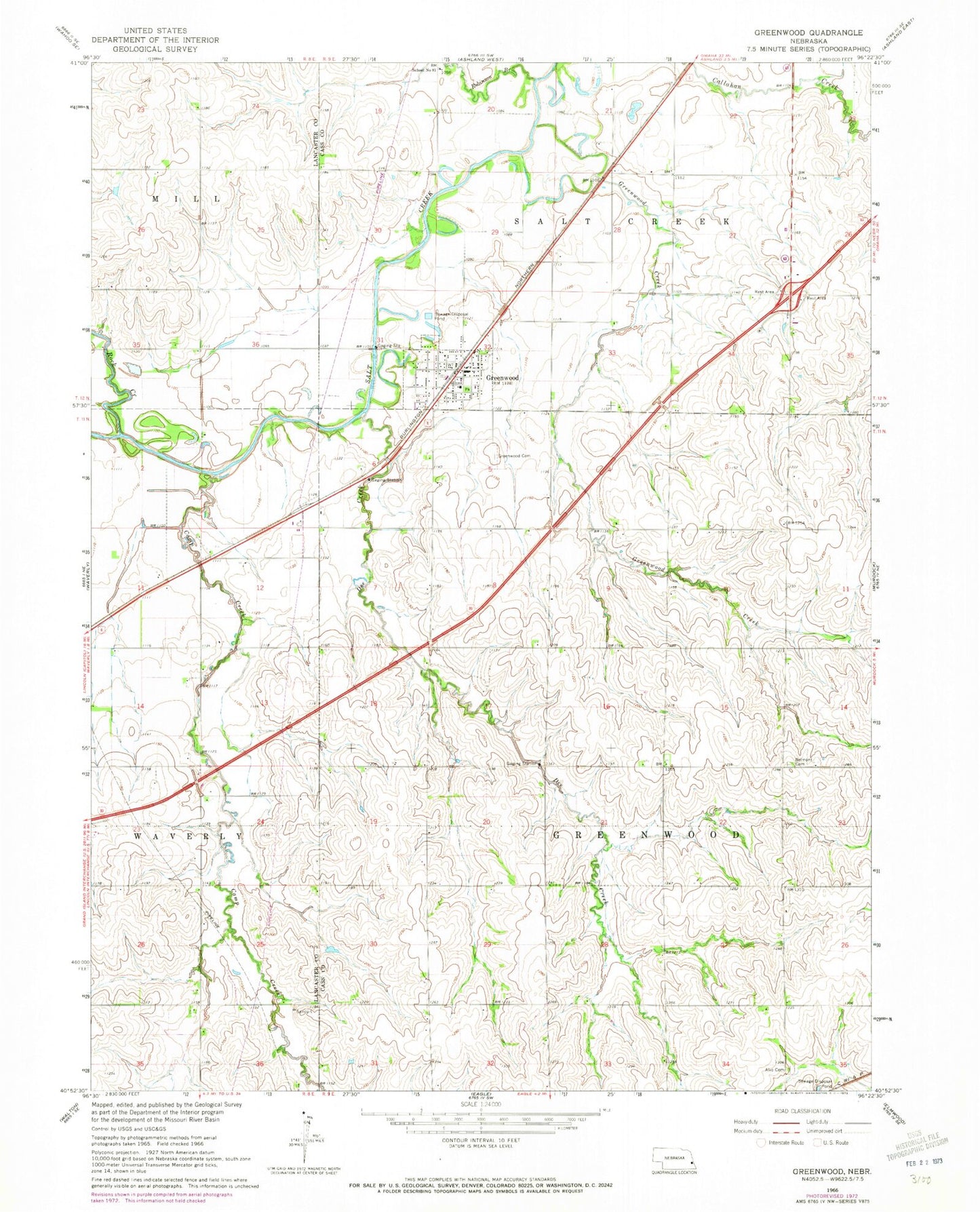 Classic USGS Greenwood Nebraska 7.5'x7.5' Topo Map Image