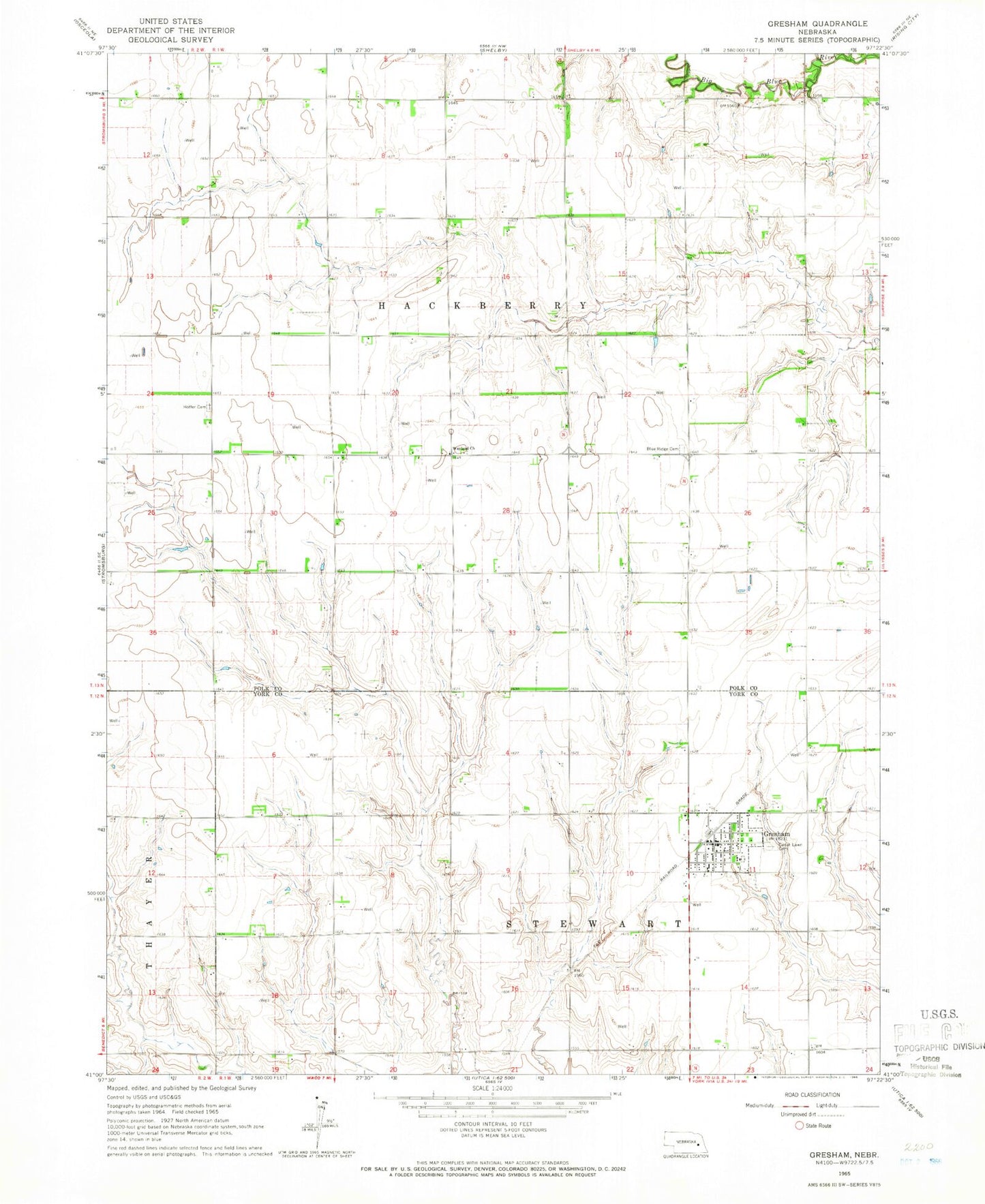 Classic USGS Gresham Nebraska 7.5'x7.5' Topo Map Image