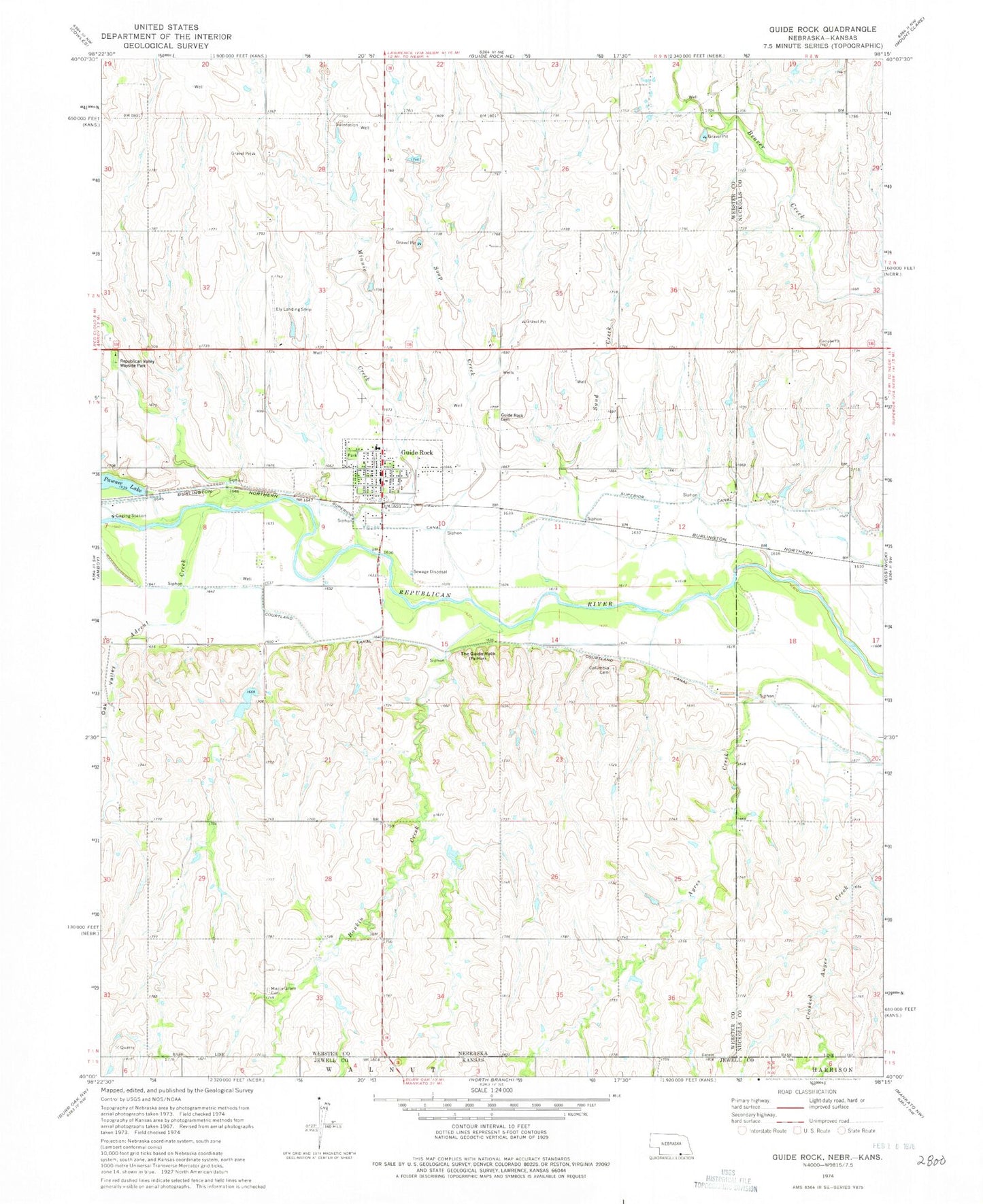 Classic USGS Guide Rock Nebraska 7.5'x7.5' Topo Map Image