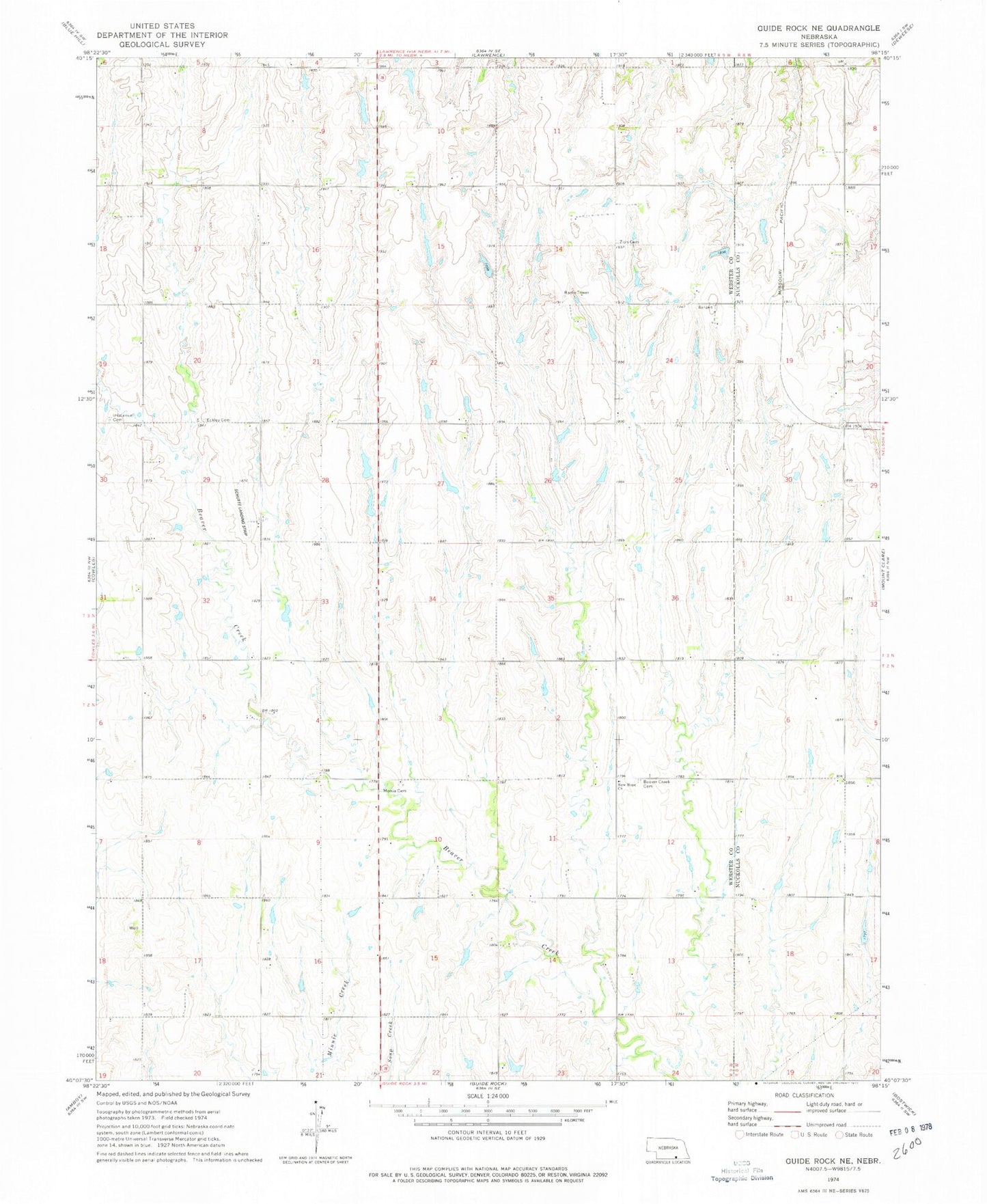 Classic USGS Guide Rock NE Nebraska 7.5'x7.5' Topo Map Image
