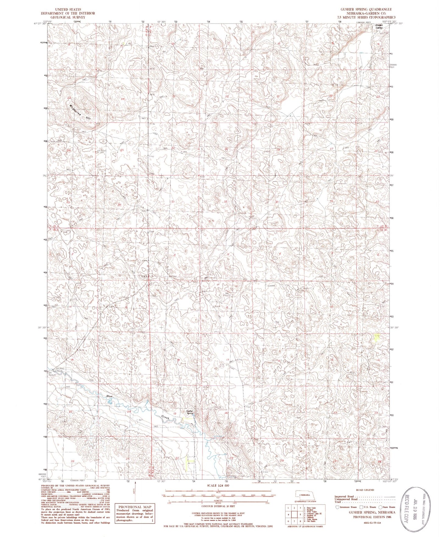 Classic USGS Gusher Spring Nebraska 7.5'x7.5' Topo Map Image