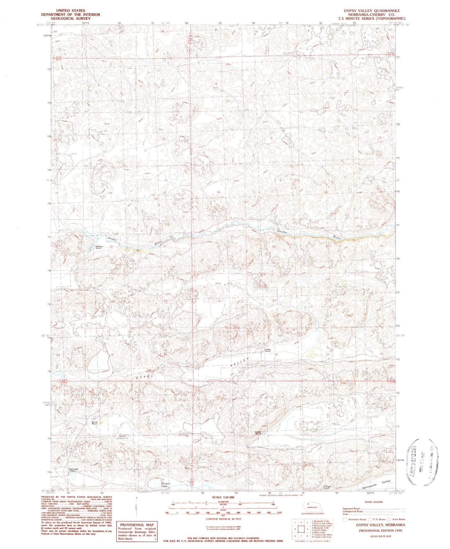 Classic USGS Gypsy Valley Nebraska 7.5'x7.5' Topo Map Image