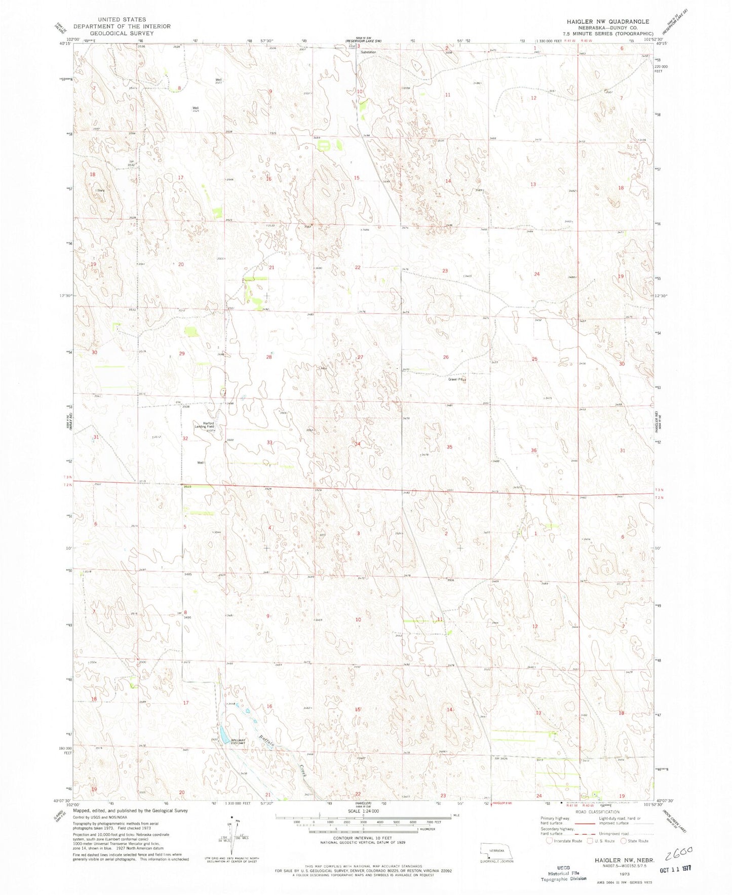 Classic USGS Haigler NW Nebraska 7.5'x7.5' Topo Map Image