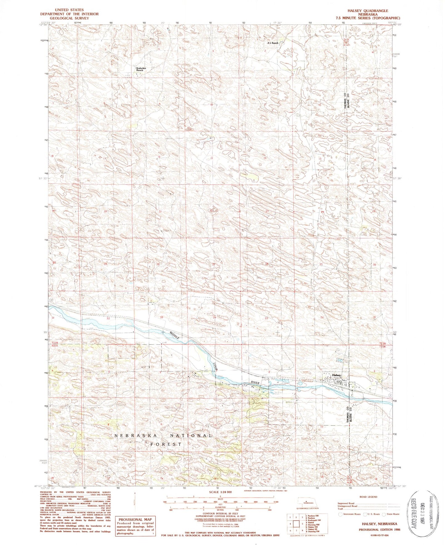 Classic USGS Halsey Nebraska 7.5'x7.5' Topo Map Image