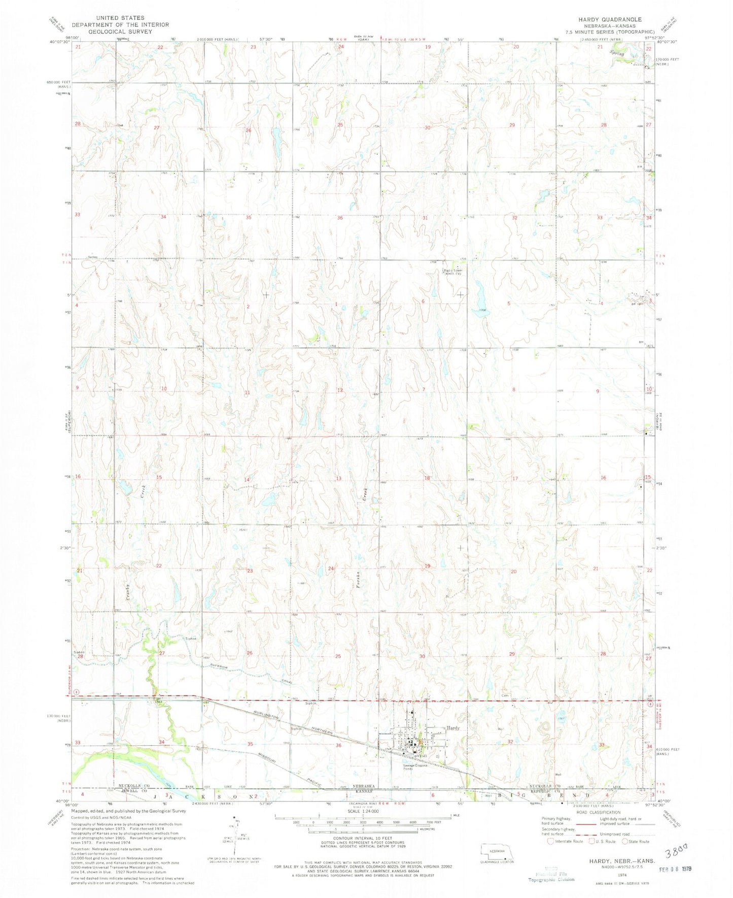 Classic USGS Hardy Nebraska 7.5'x7.5' Topo Map Image