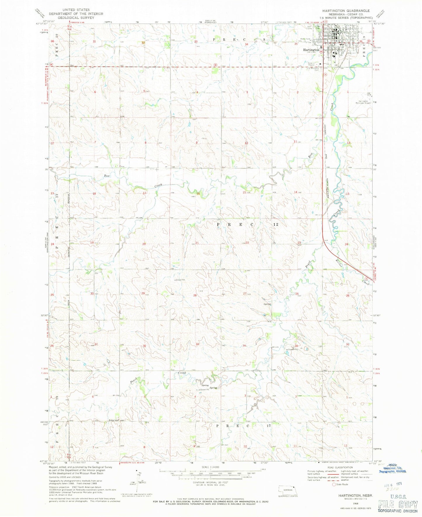 Classic USGS Hartington Nebraska 7.5'x7.5' Topo Map Image