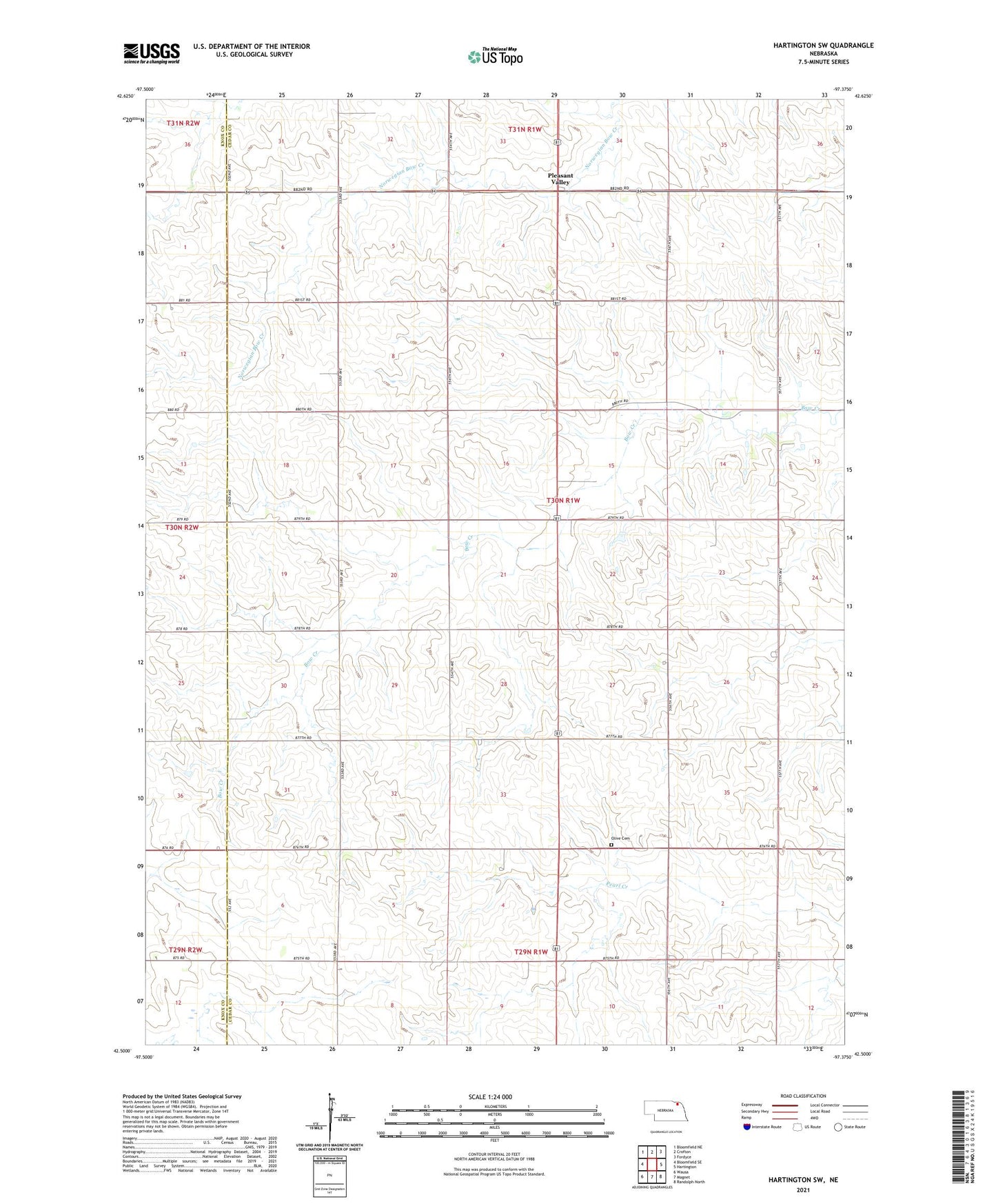 Hartington SW Nebraska US Topo Map Image
