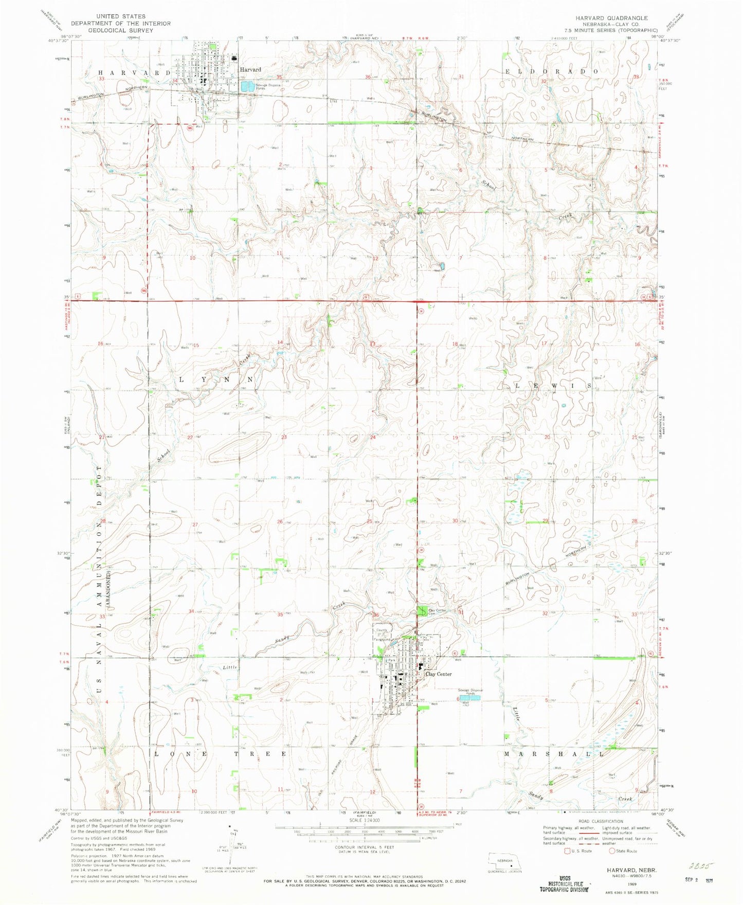 Classic USGS Harvard Nebraska 7.5'x7.5' Topo Map Image