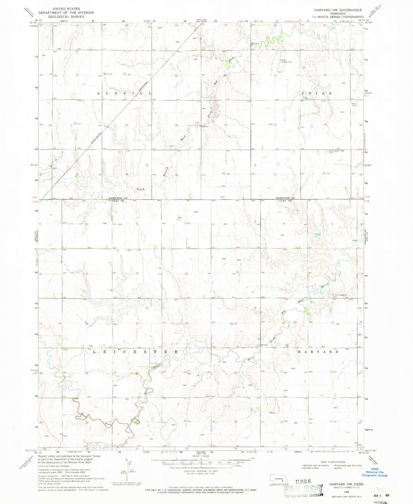 Classic USGS Harvard NW Nebraska 7.5'x7.5' Topo Map Image