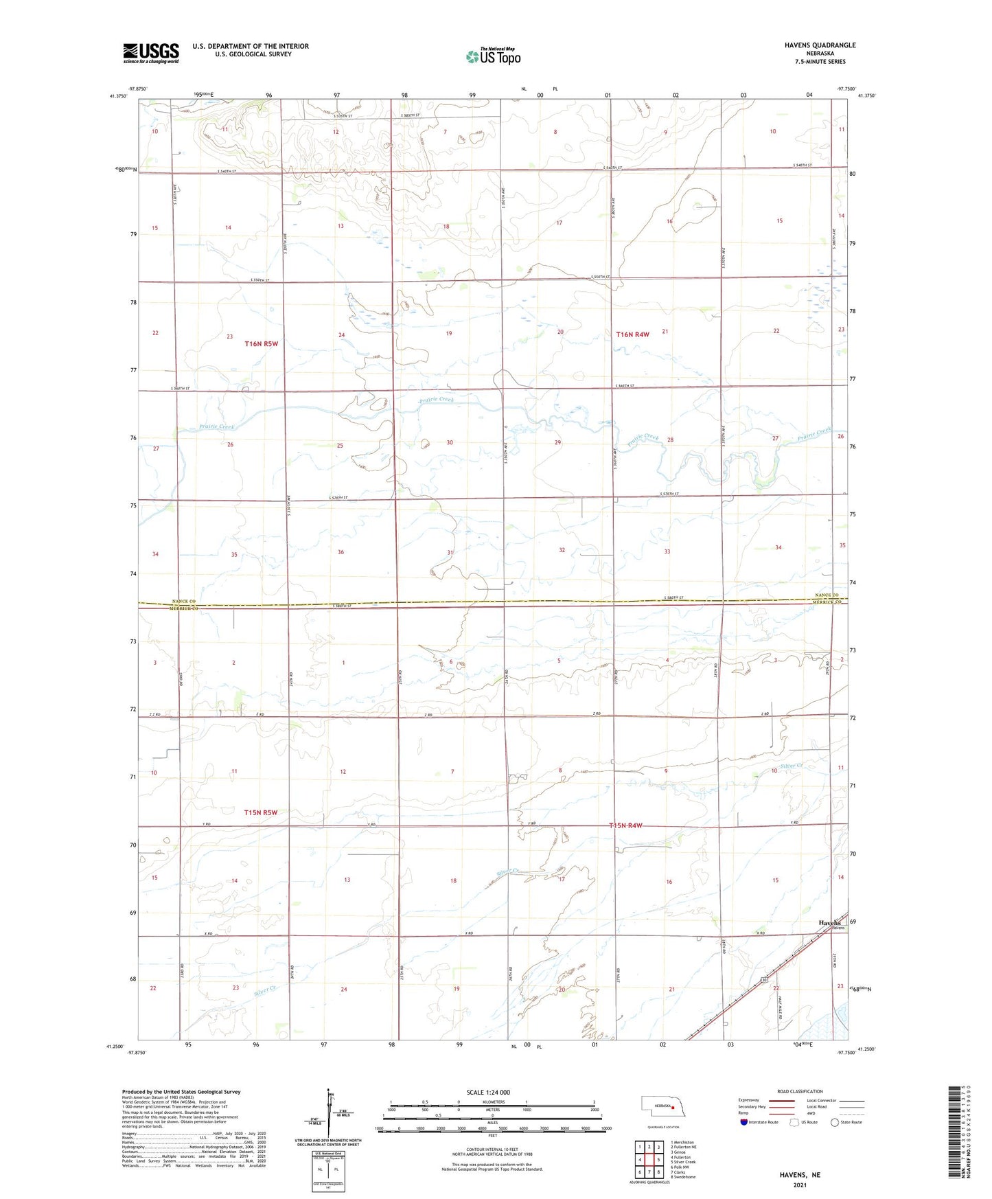Havens Nebraska US Topo Map Image