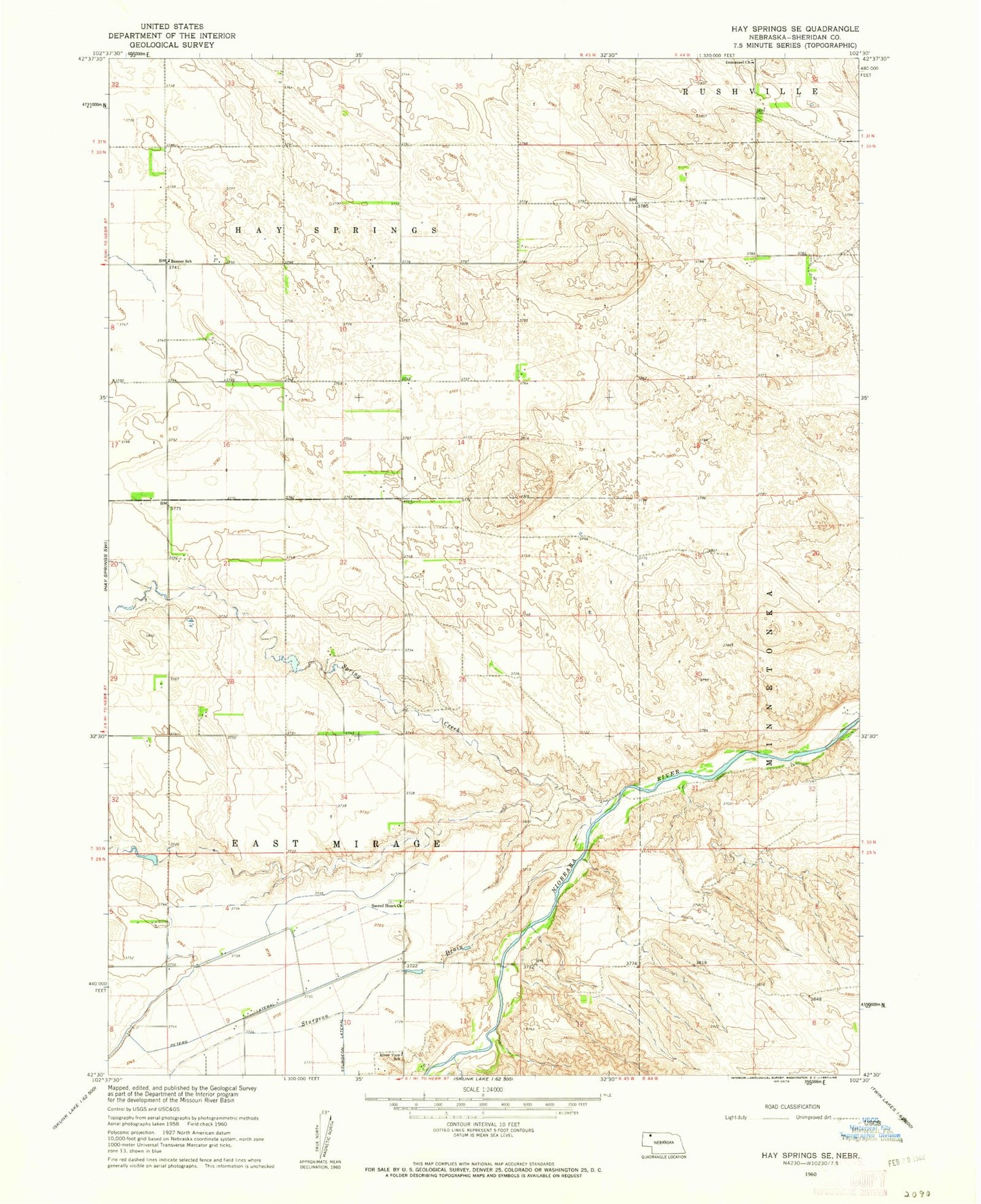 Classic USGS Hay Springs SE Nebraska 7.5'x7.5' Topo Map Image