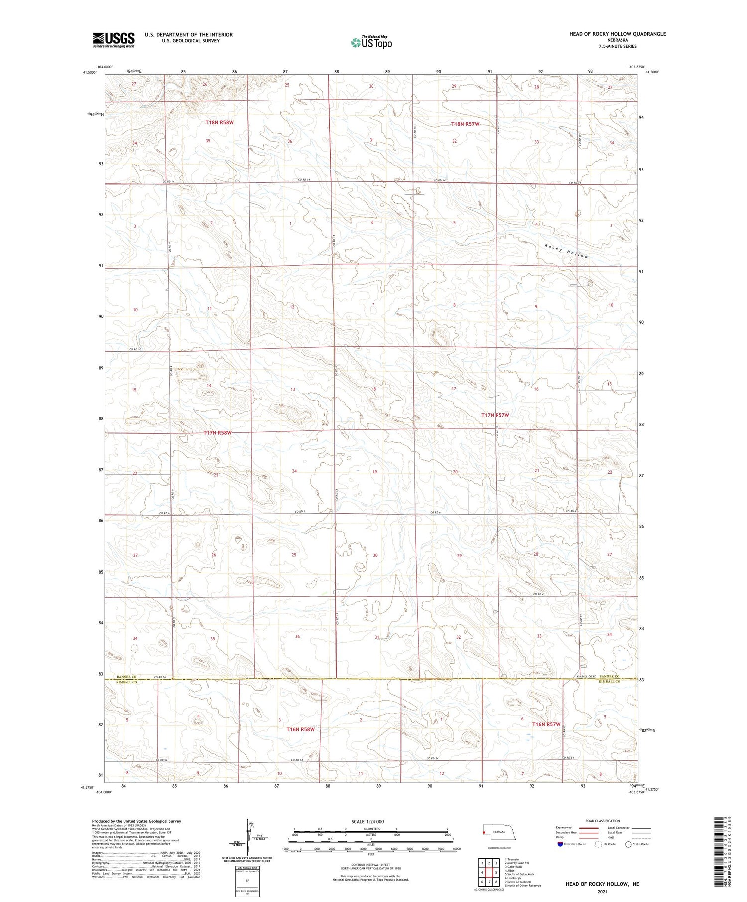 Head of Rocky Hollow Nebraska US Topo Map Image