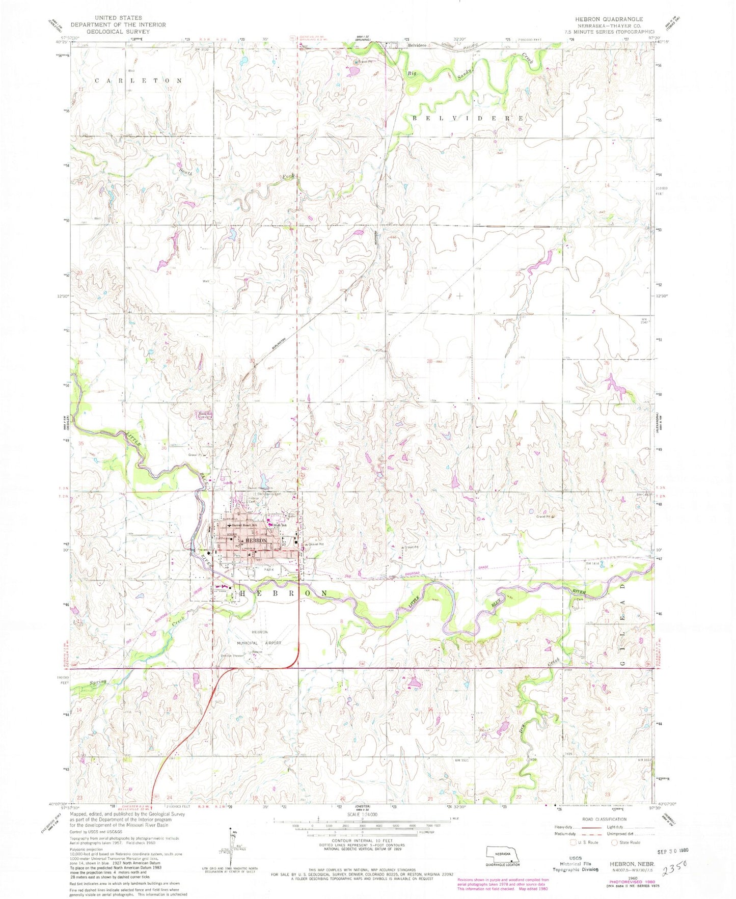Classic USGS Hebron Nebraska 7.5'x7.5' Topo Map Image
