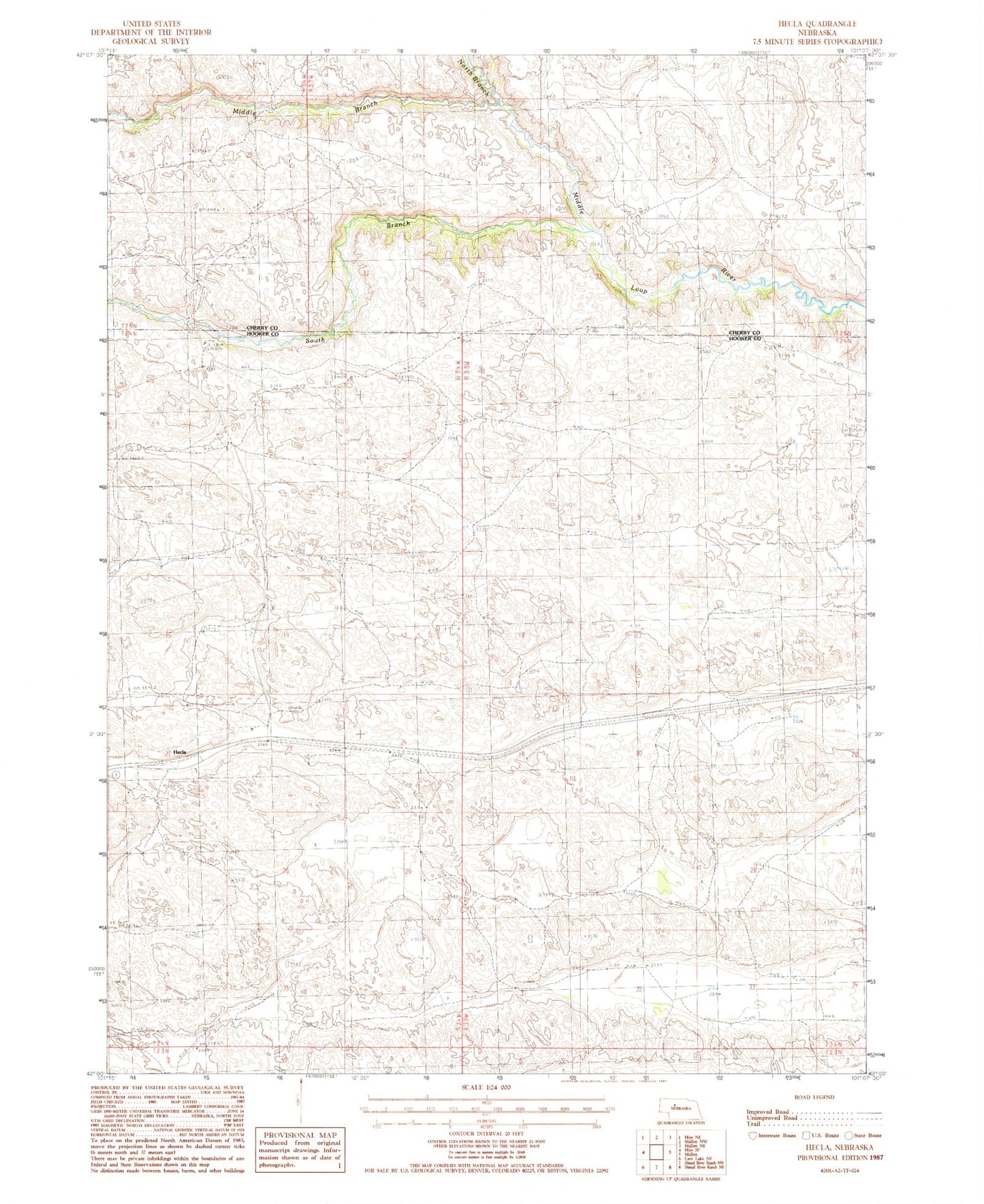 Classic USGS Hecla Nebraska 7.5'x7.5' Topo Map Image