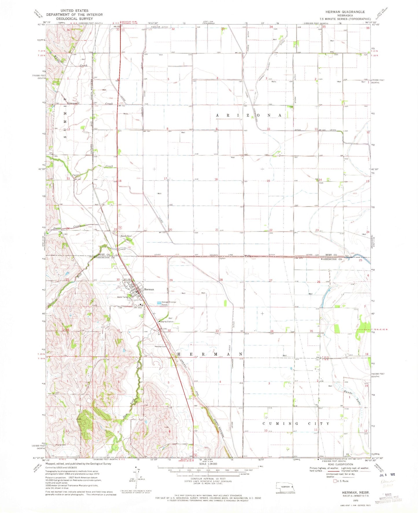 Classic USGS Herman Nebraska 7.5'x7.5' Topo Map Image