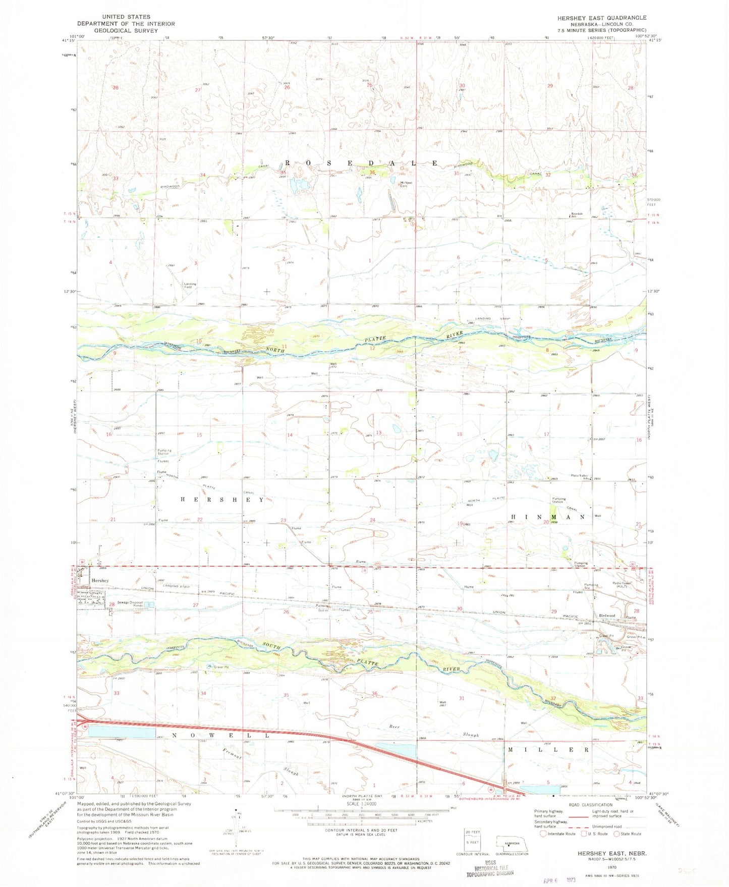 Classic USGS Hershey East Nebraska 7.5'x7.5' Topo Map Image