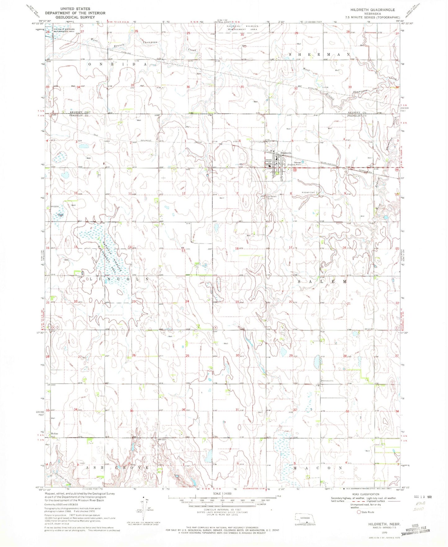 Classic USGS Hildreth Nebraska 7.5'x7.5' Topo Map Image