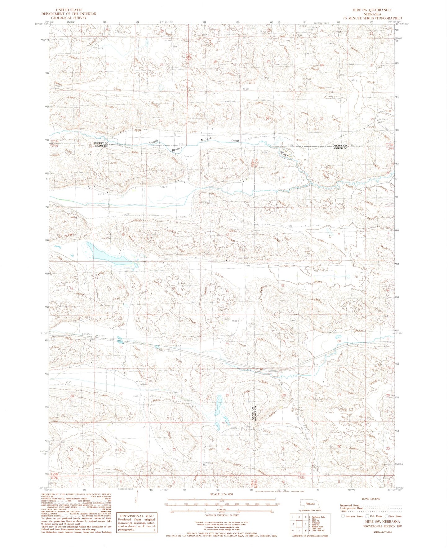 Classic USGS Hire SW Nebraska 7.5'x7.5' Topo Map Image