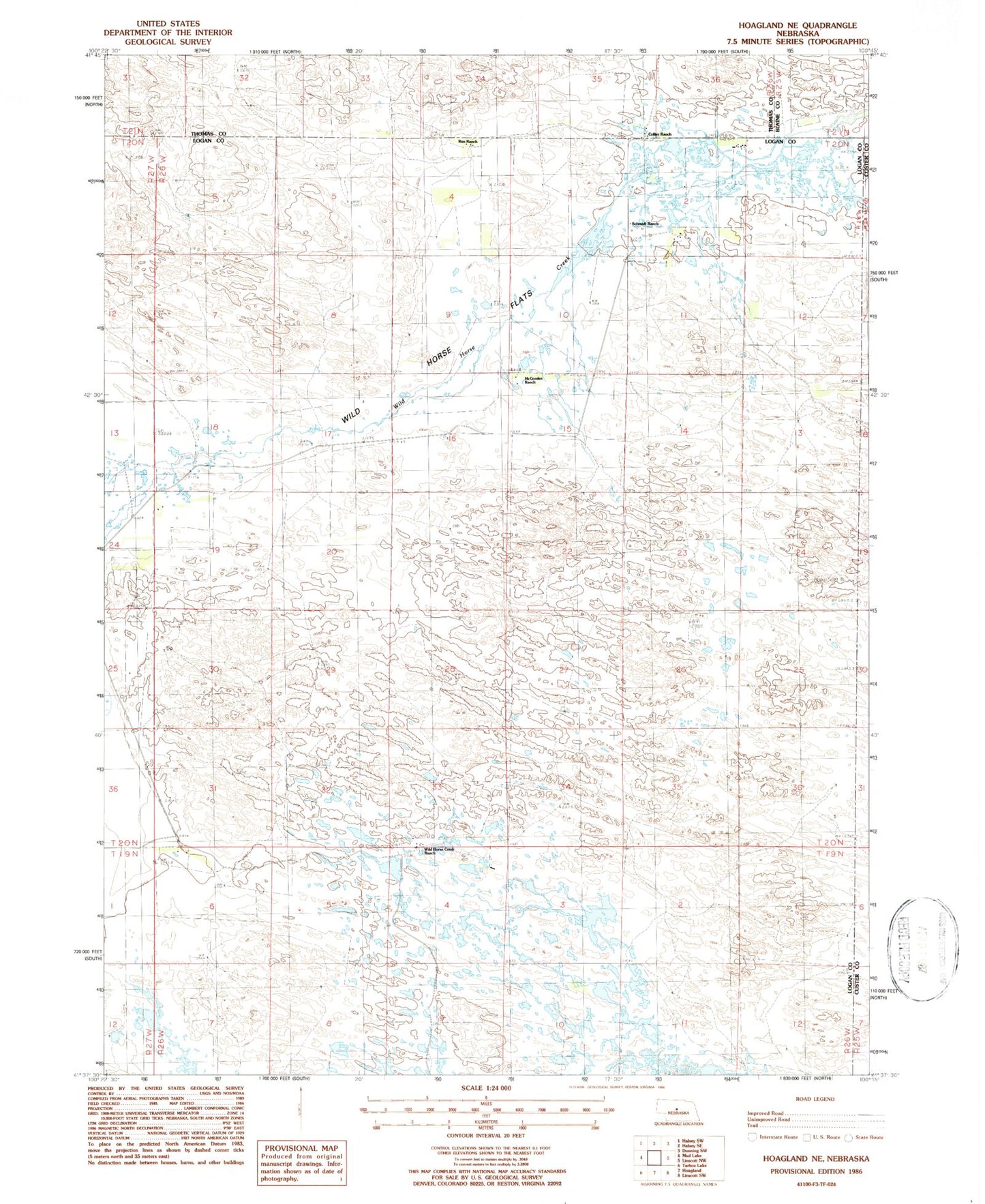 Classic USGS Hoagland NE Nebraska 7.5'x7.5' Topo Map Image