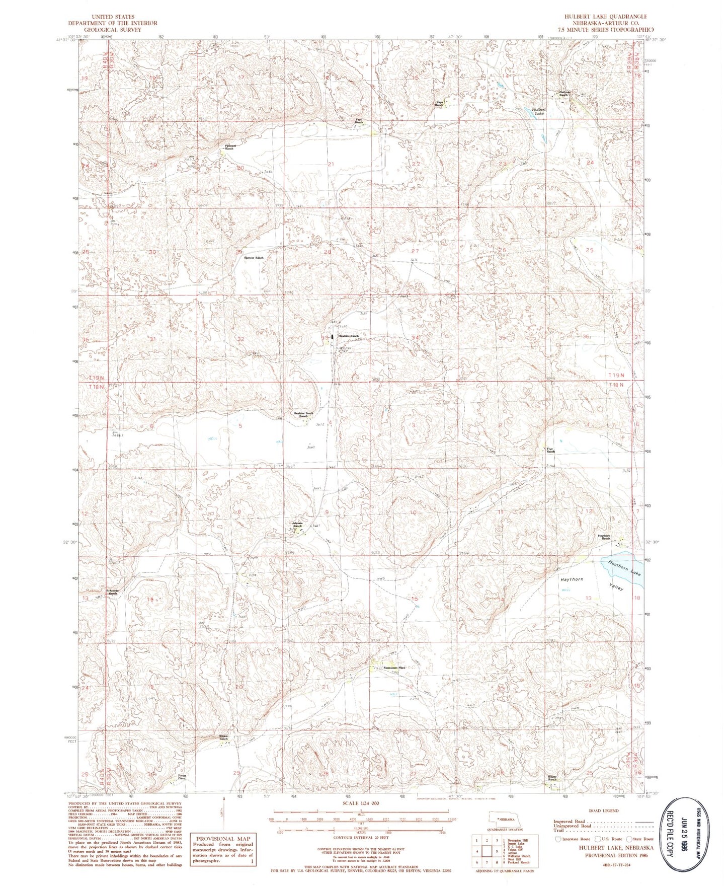 Classic USGS Hulbert Lake Nebraska 7.5'x7.5' Topo Map Image