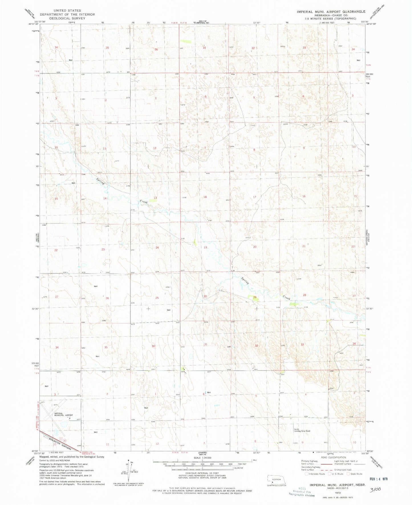 Classic USGS Imperial Municipal Airport Nebraska 7.5'x7.5' Topo Map Image