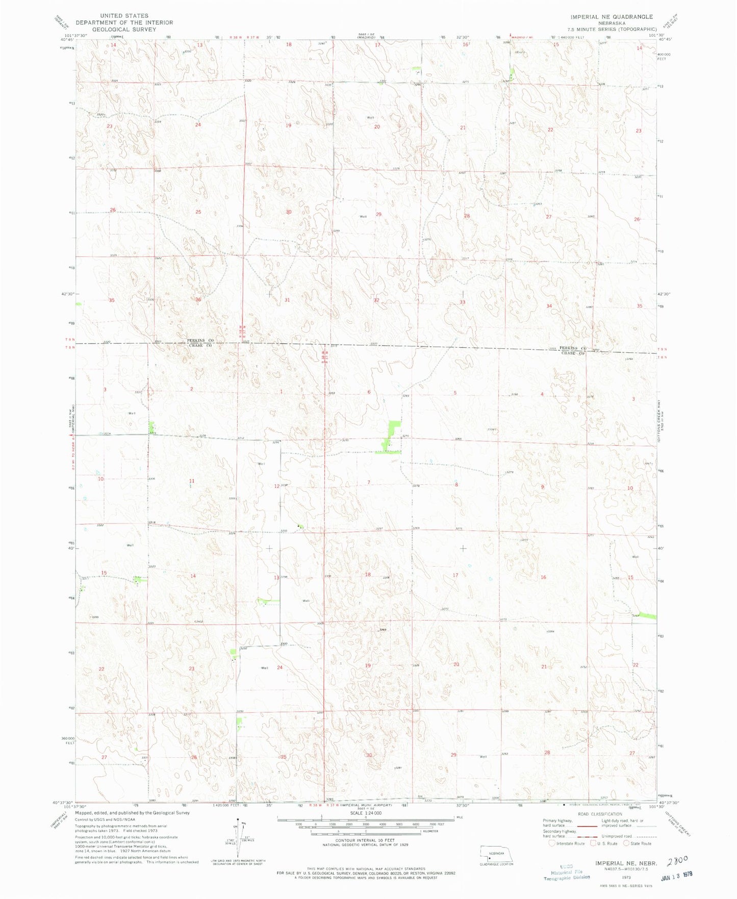Classic USGS Imperial NE Nebraska 7.5'x7.5' Topo Map Image