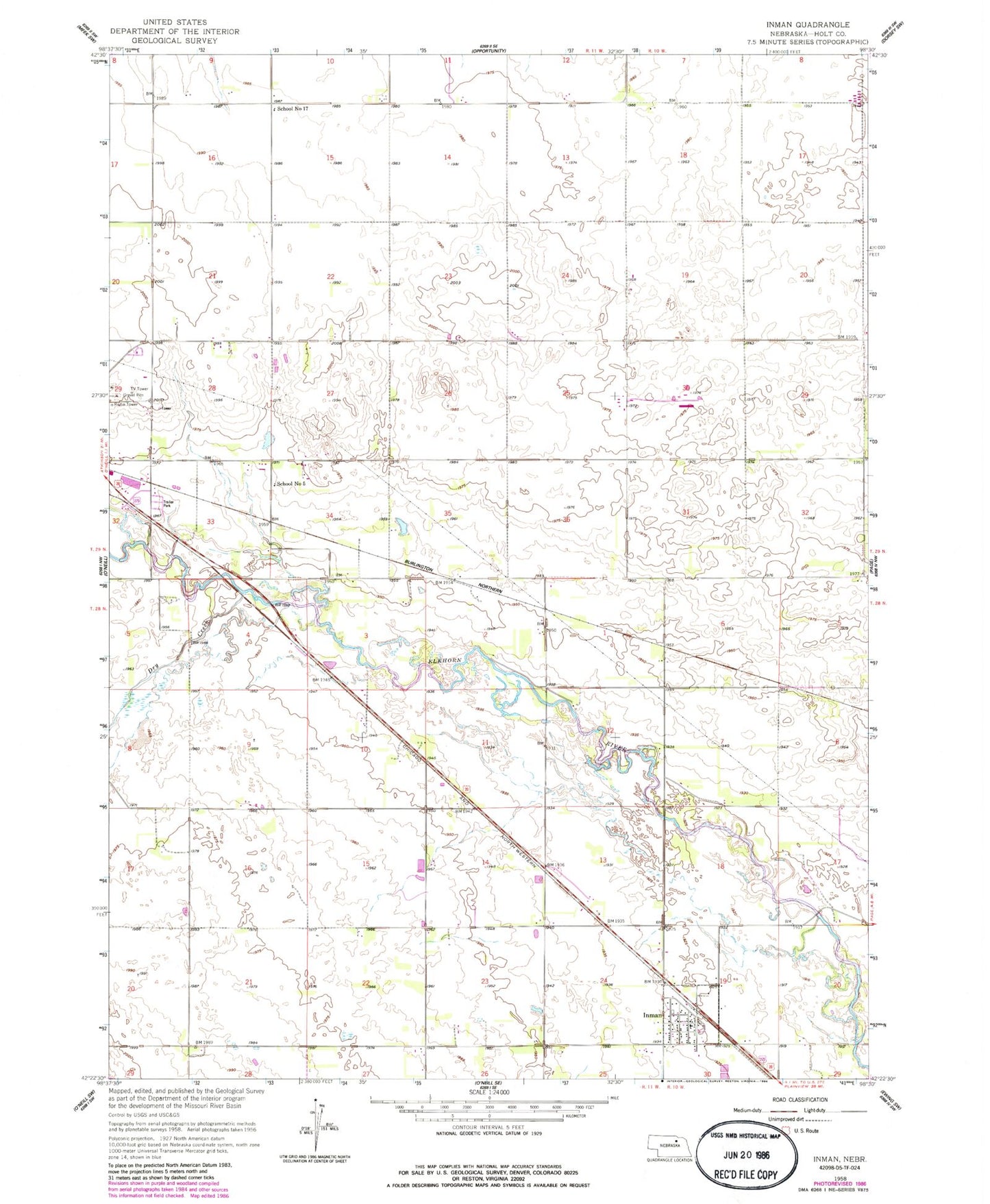 Classic USGS Inman Nebraska 7.5'x7.5' Topo Map Image