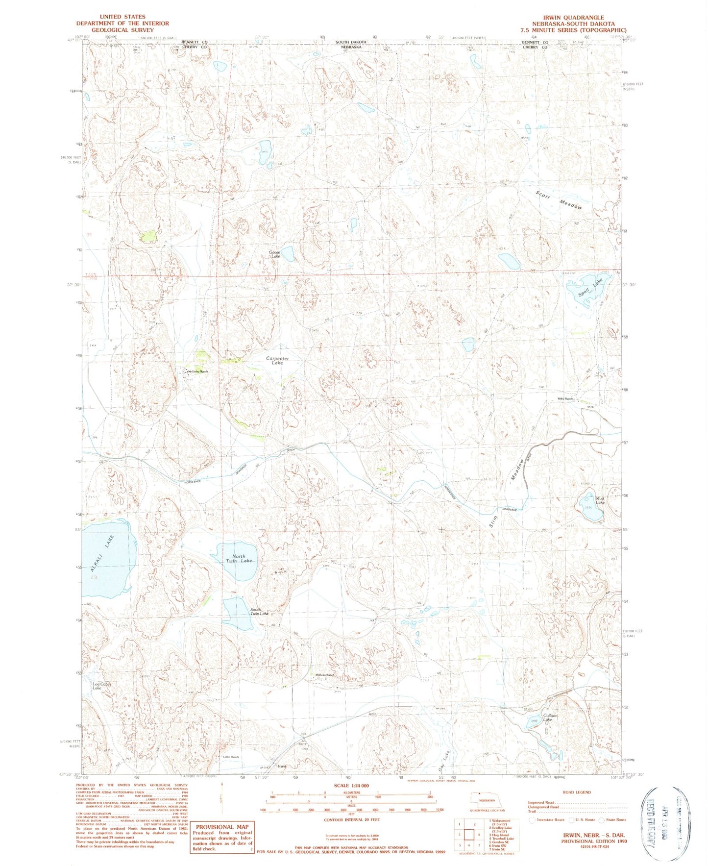 Classic USGS Irwin Nebraska 7.5'x7.5' Topo Map Image