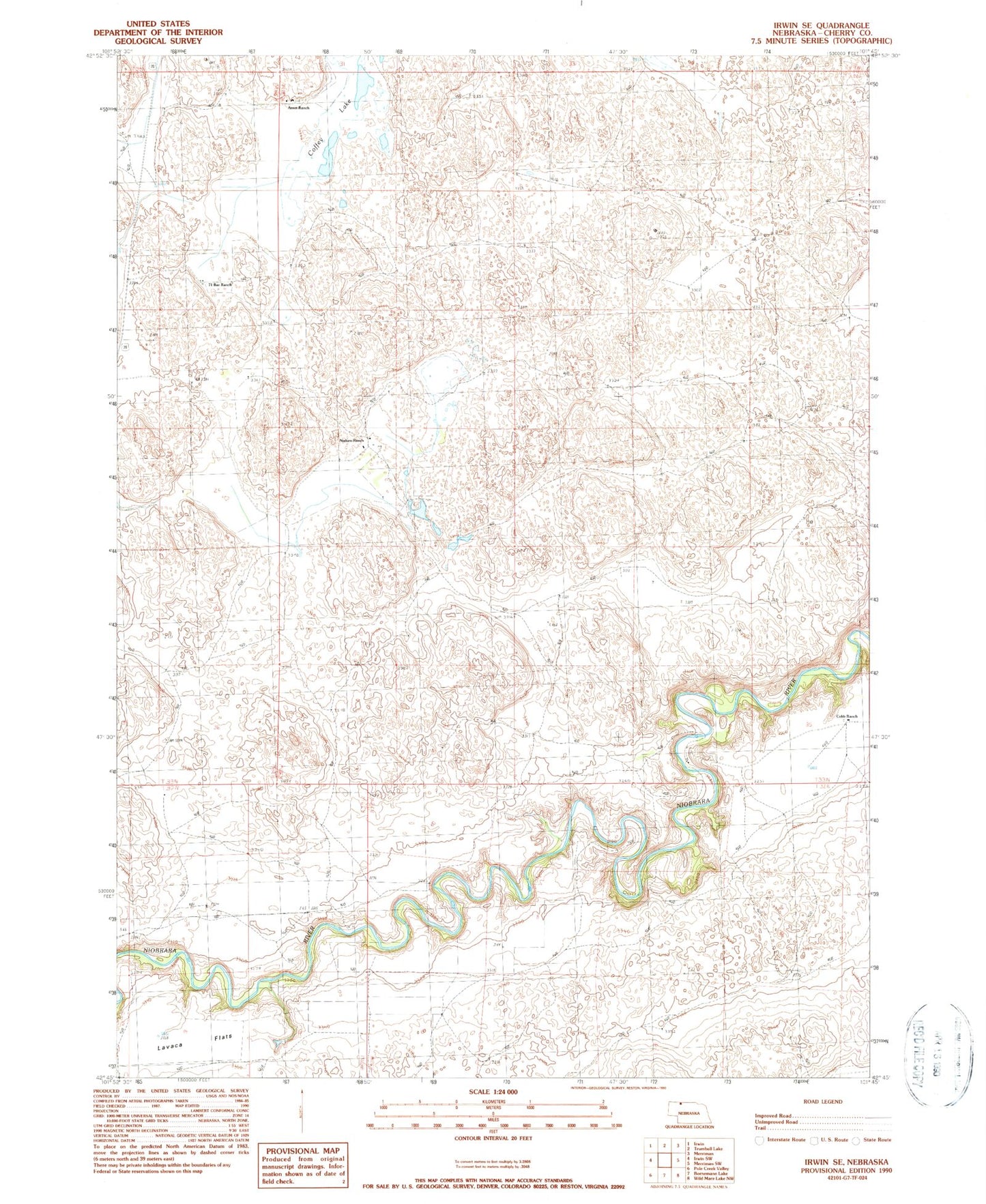 Classic USGS Irwin SE Nebraska 7.5'x7.5' Topo Map Image