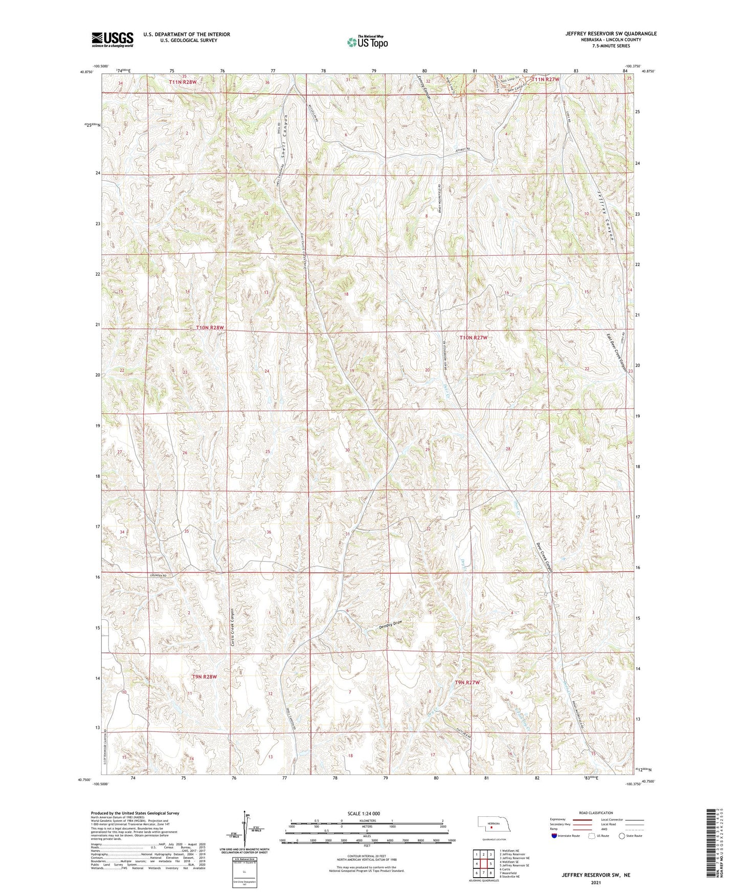 Jeffrey Reservoir SW Nebraska US Topo Map Image