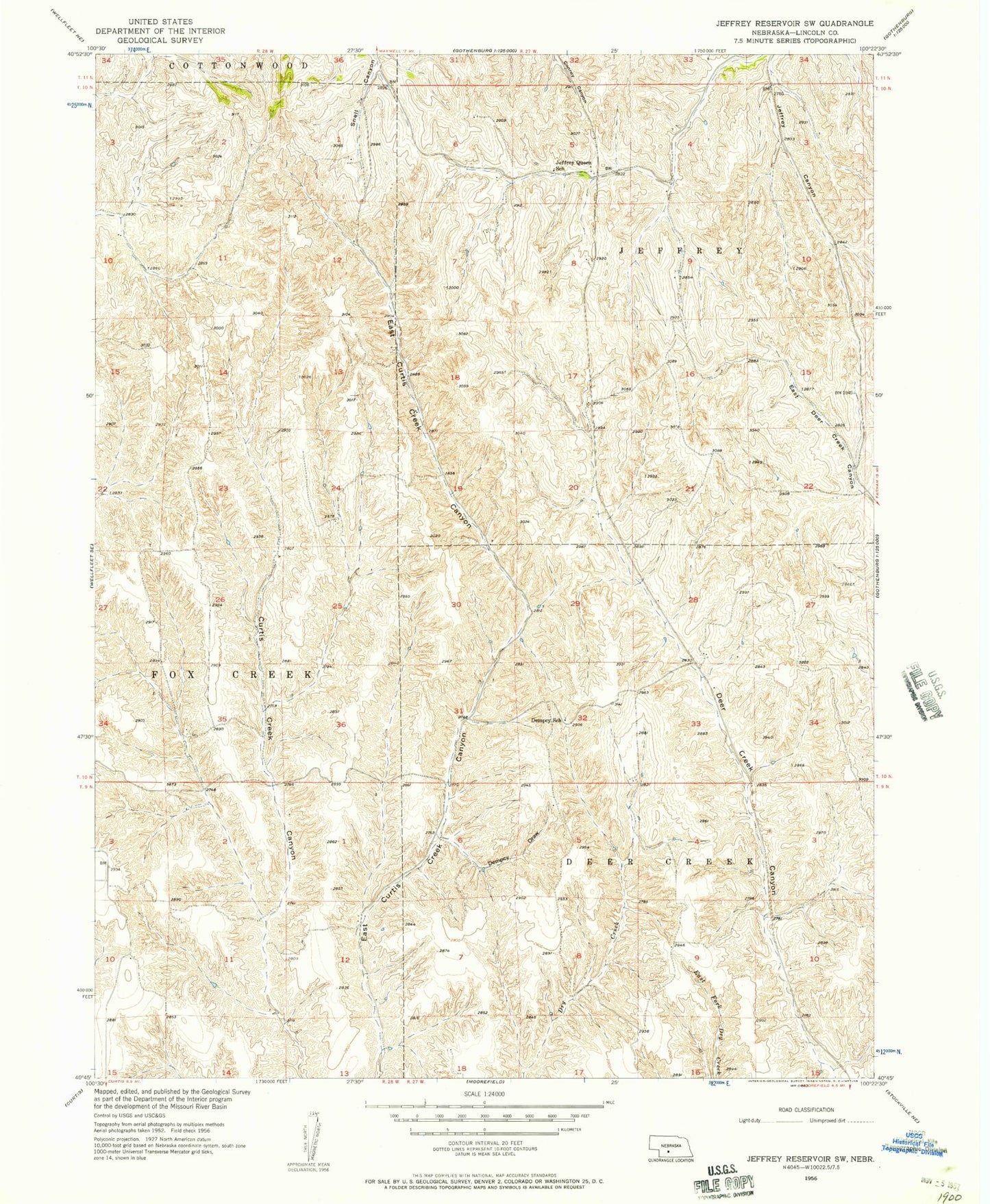 Classic USGS Jeffrey Reservoir SW Nebraska 7.5'x7.5' Topo Map Image