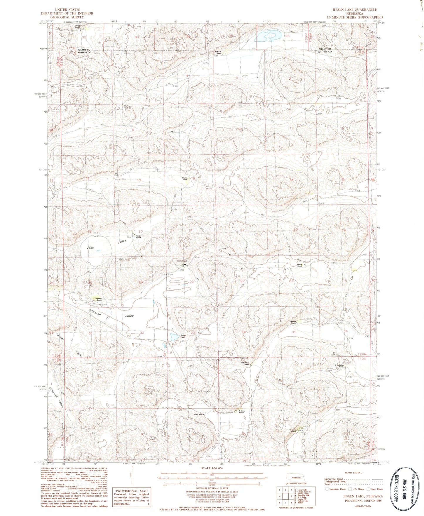 Classic USGS Jensen Lake Nebraska 7.5'x7.5' Topo Map Image